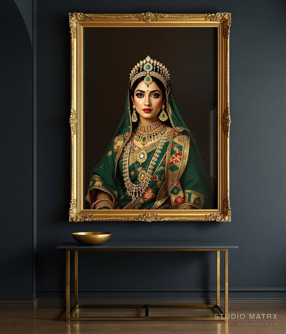 Royal Maharani Portrait — Charcoal Wall