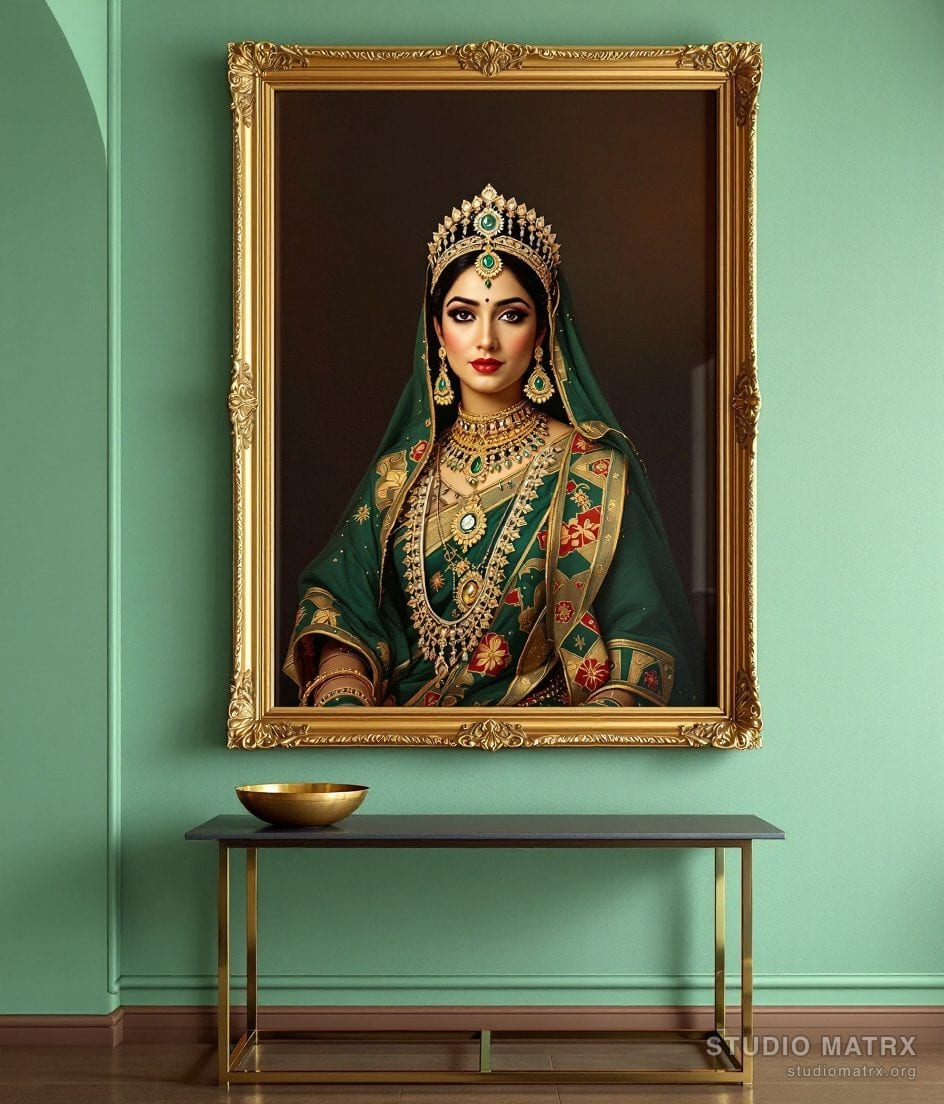 Royal Maharani Portrait — Sage Wall