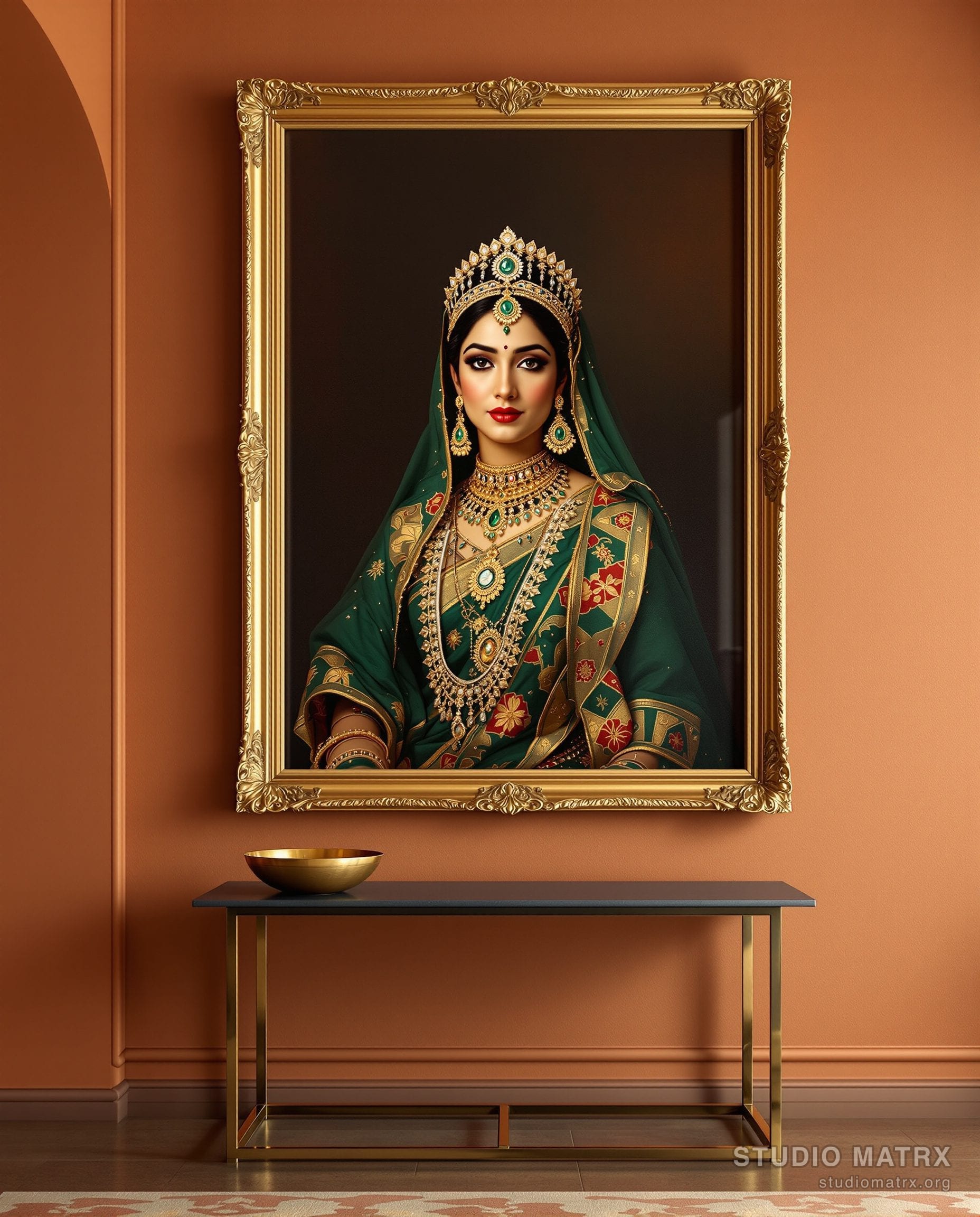 Royal Maharani Portrait — Terracotta Wall