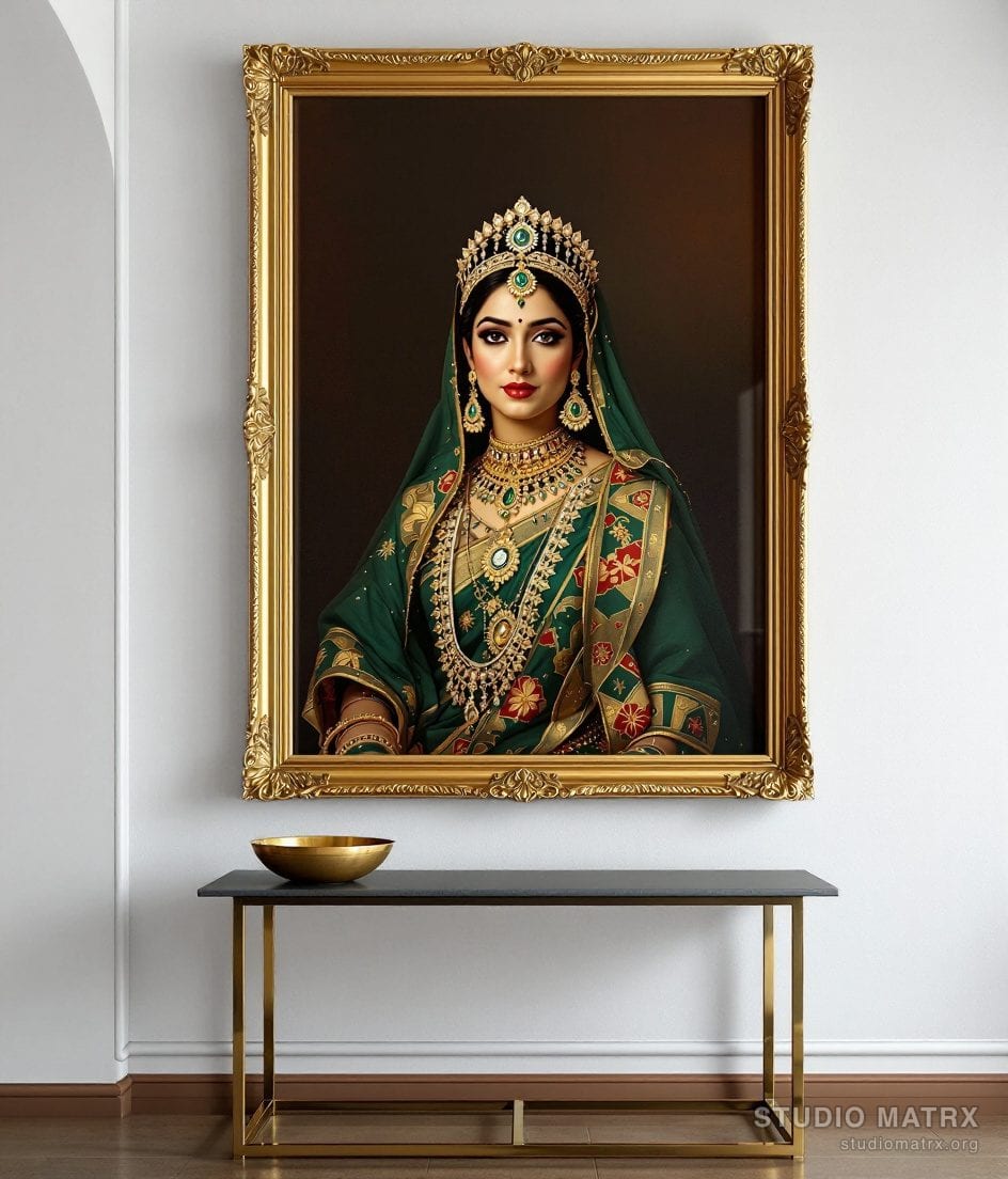 Royal Maharani Portrait — Warm White Wall