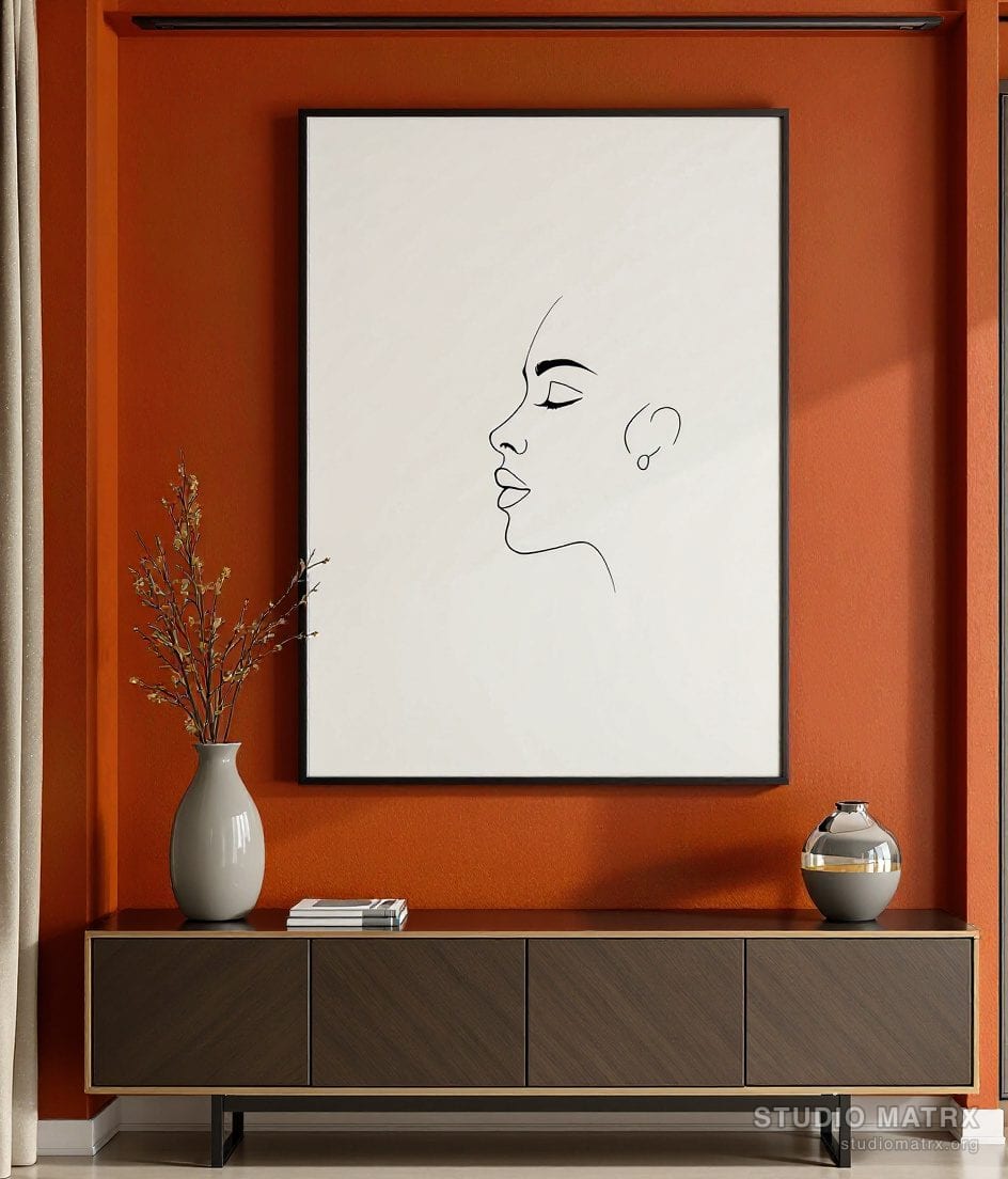 Single-Line Face Portrait — Terracotta Wall