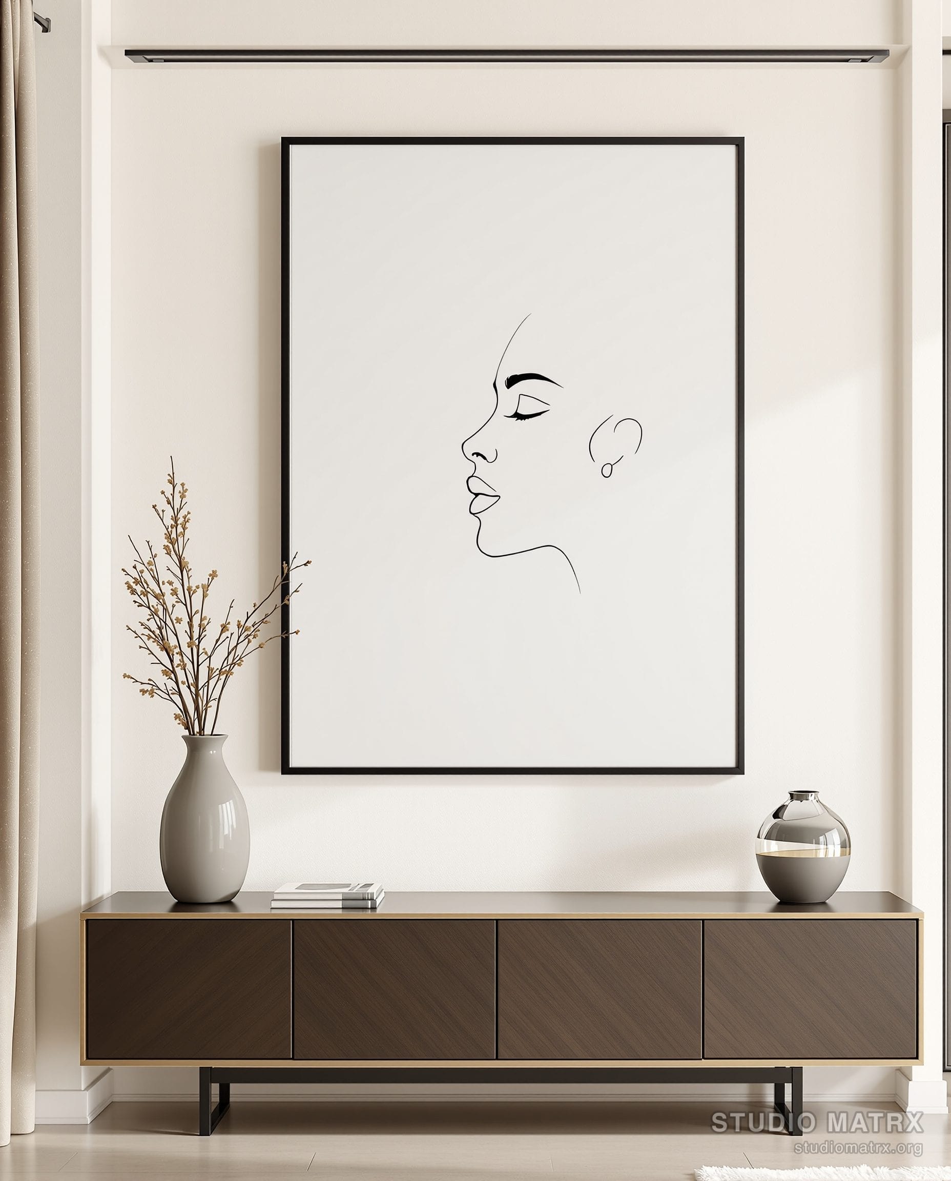 Single-Line Face Portrait — Warm White Wall