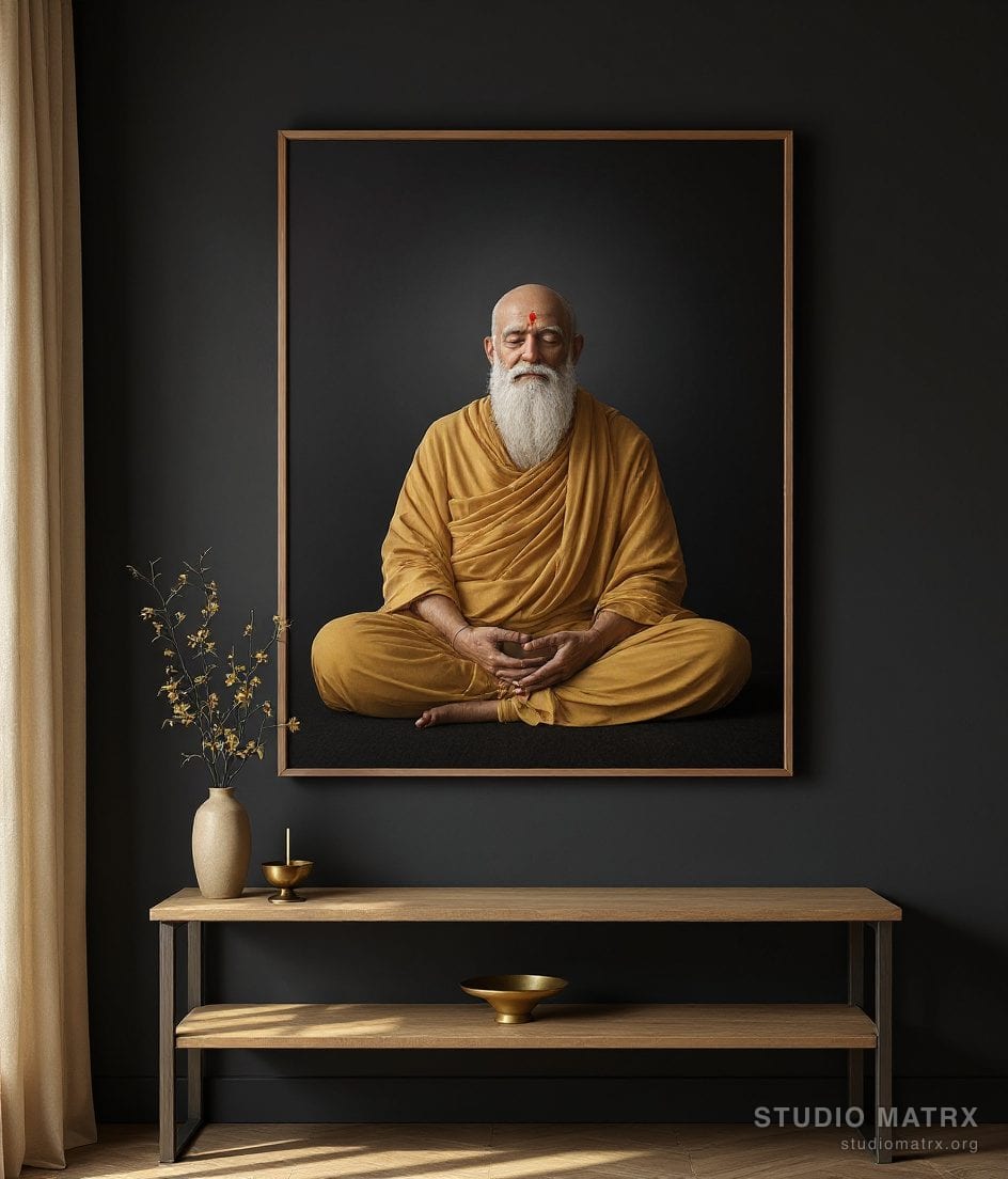 Spiritual Guru Portrait — Charcoal Wall