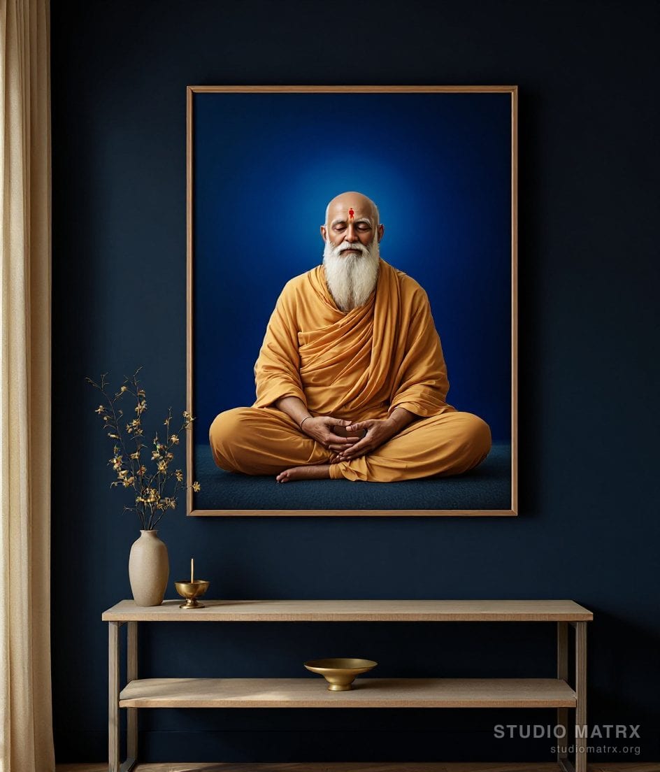 Spiritual Guru Portrait — Navy Wall