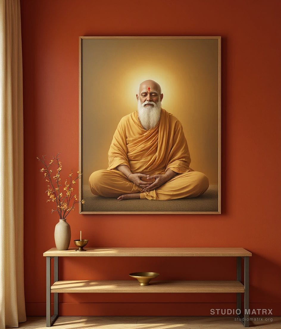 Spiritual Guru Portrait — Terracotta Wall