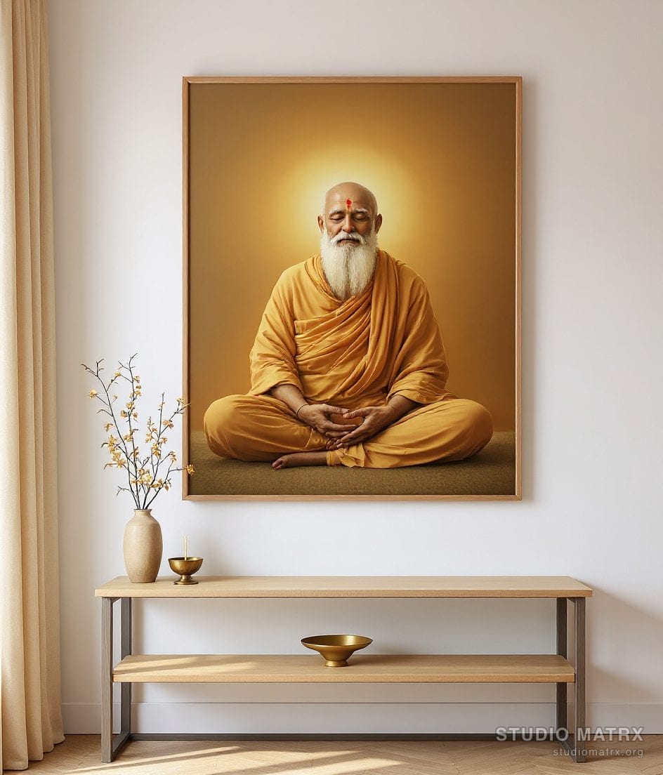 Spiritual Guru Portrait — Warm White Wall
