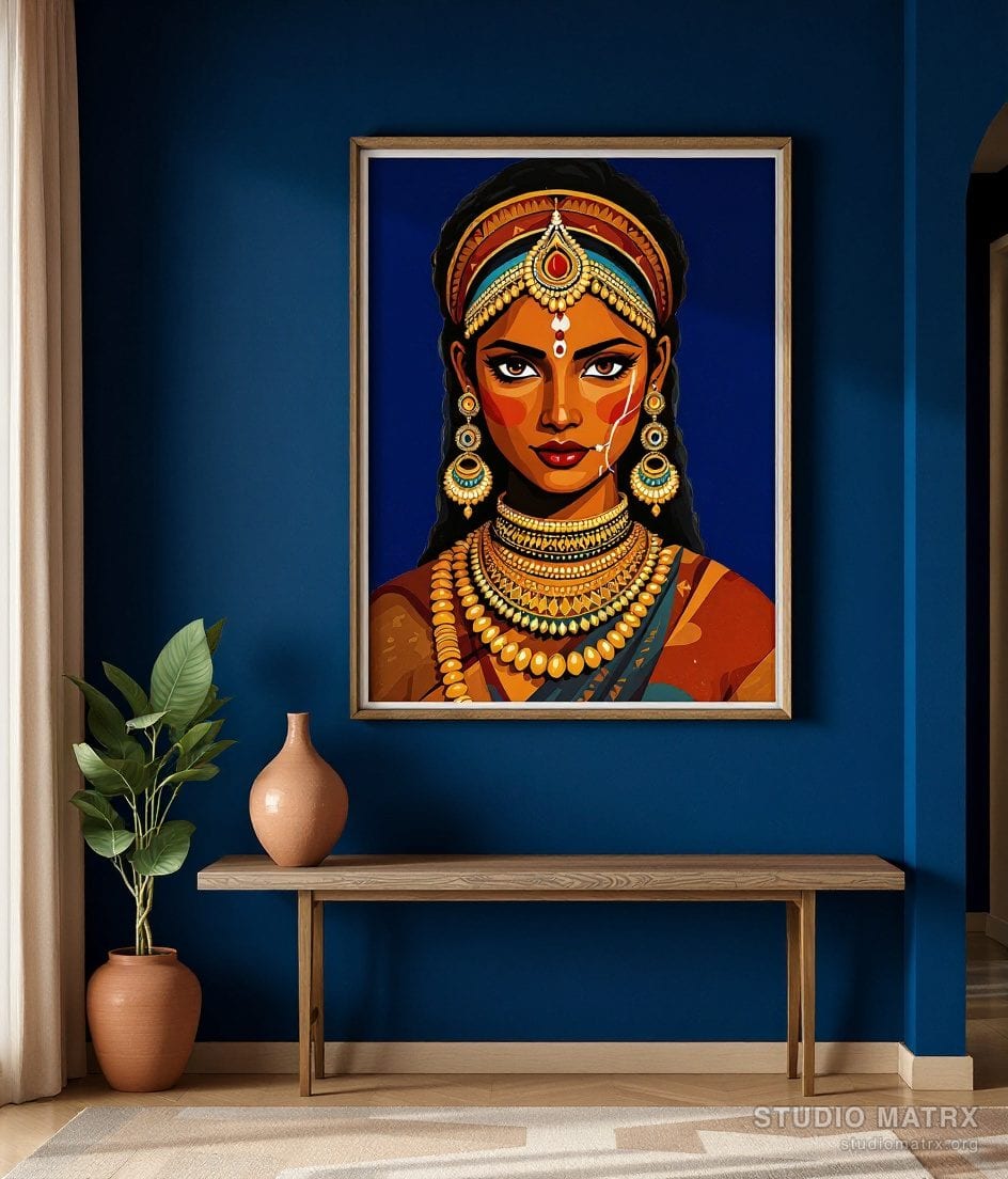 Tribal Face Portrait — Navy Wall