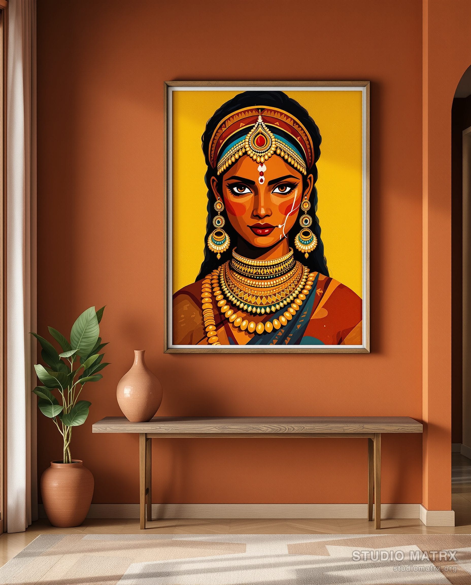 Tribal Face Portrait — Terracotta Wall