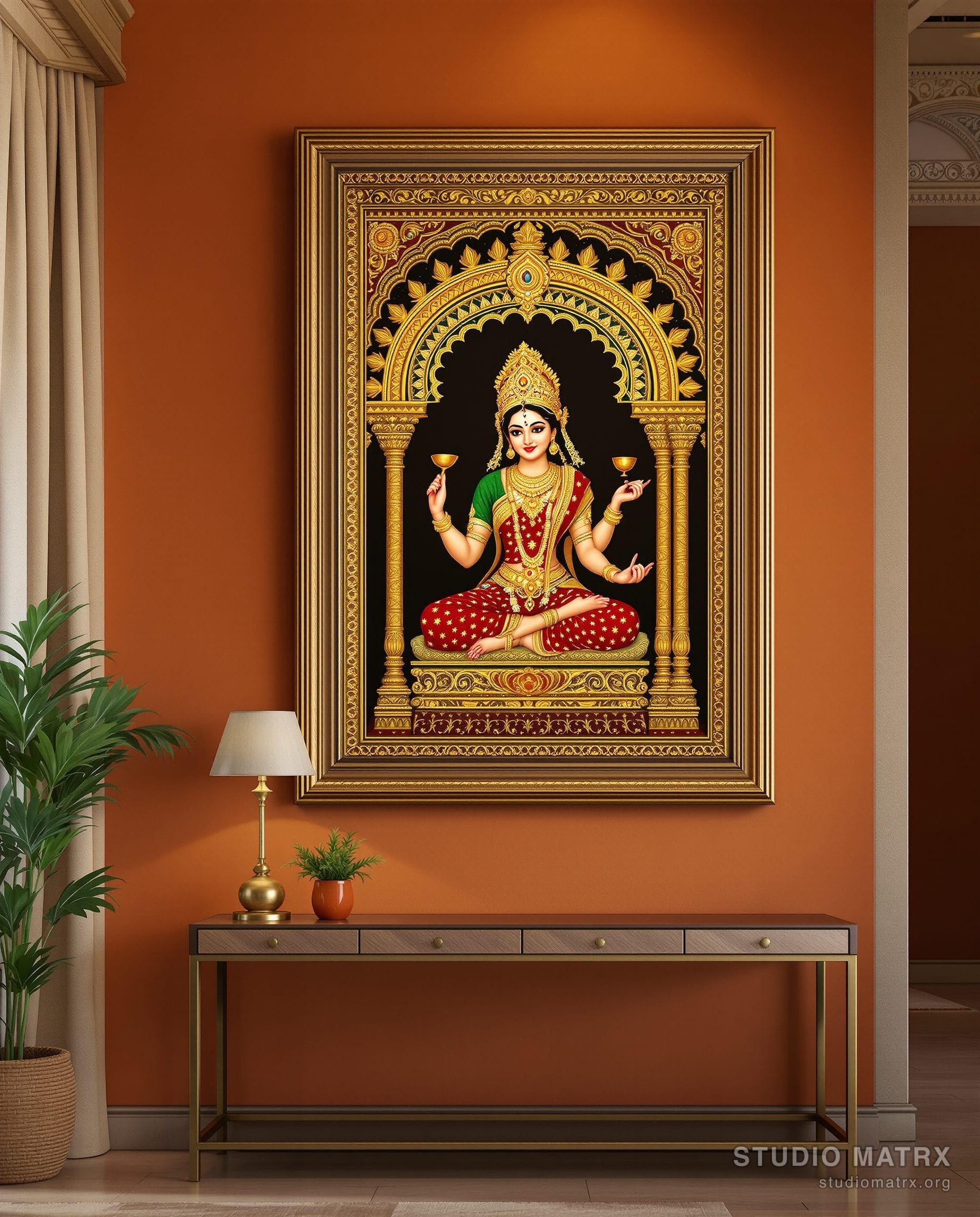 Annapurna Tanjore Painting — Terracotta Wall