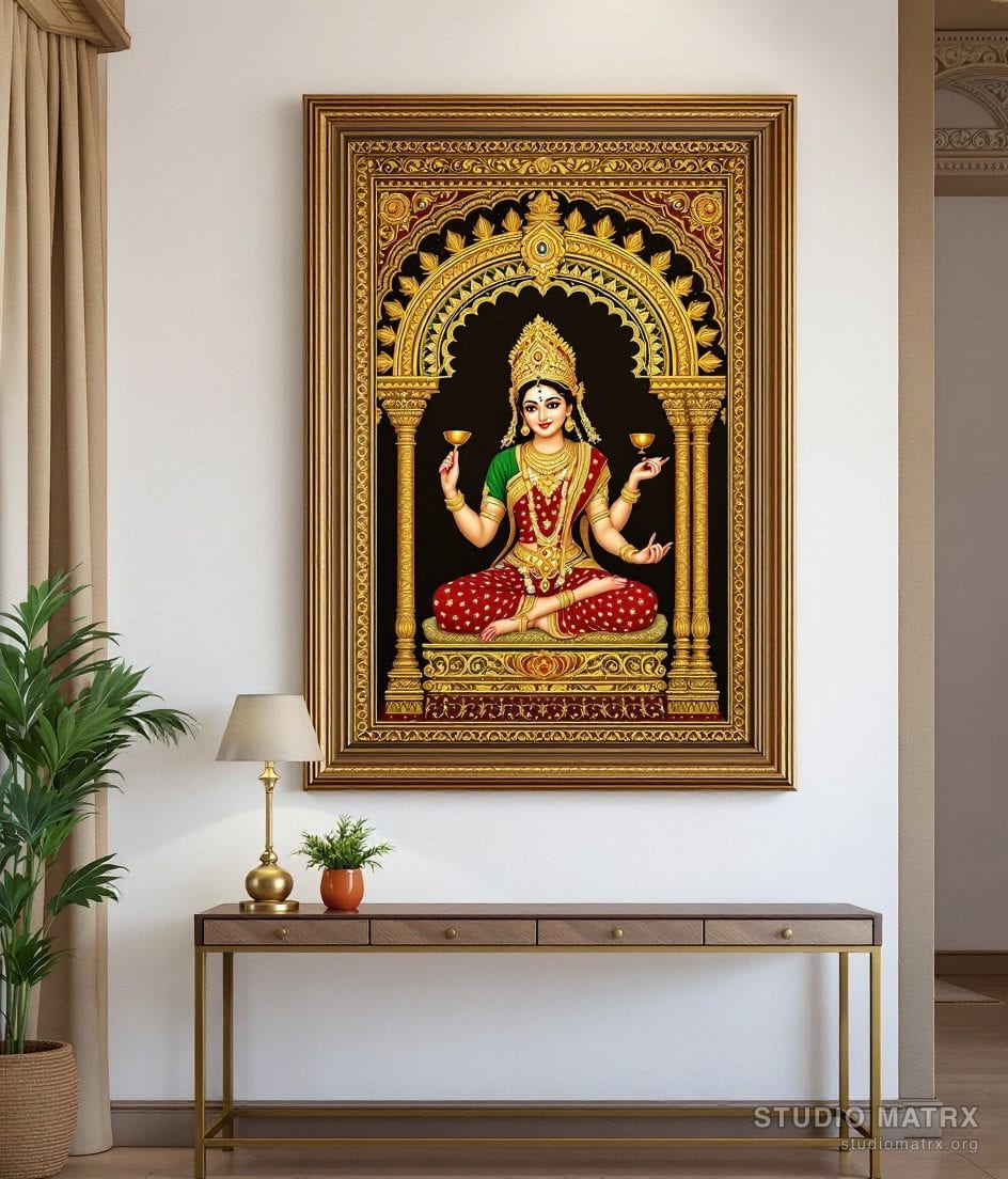 Annapurna Tanjore Painting — Warm White Wall