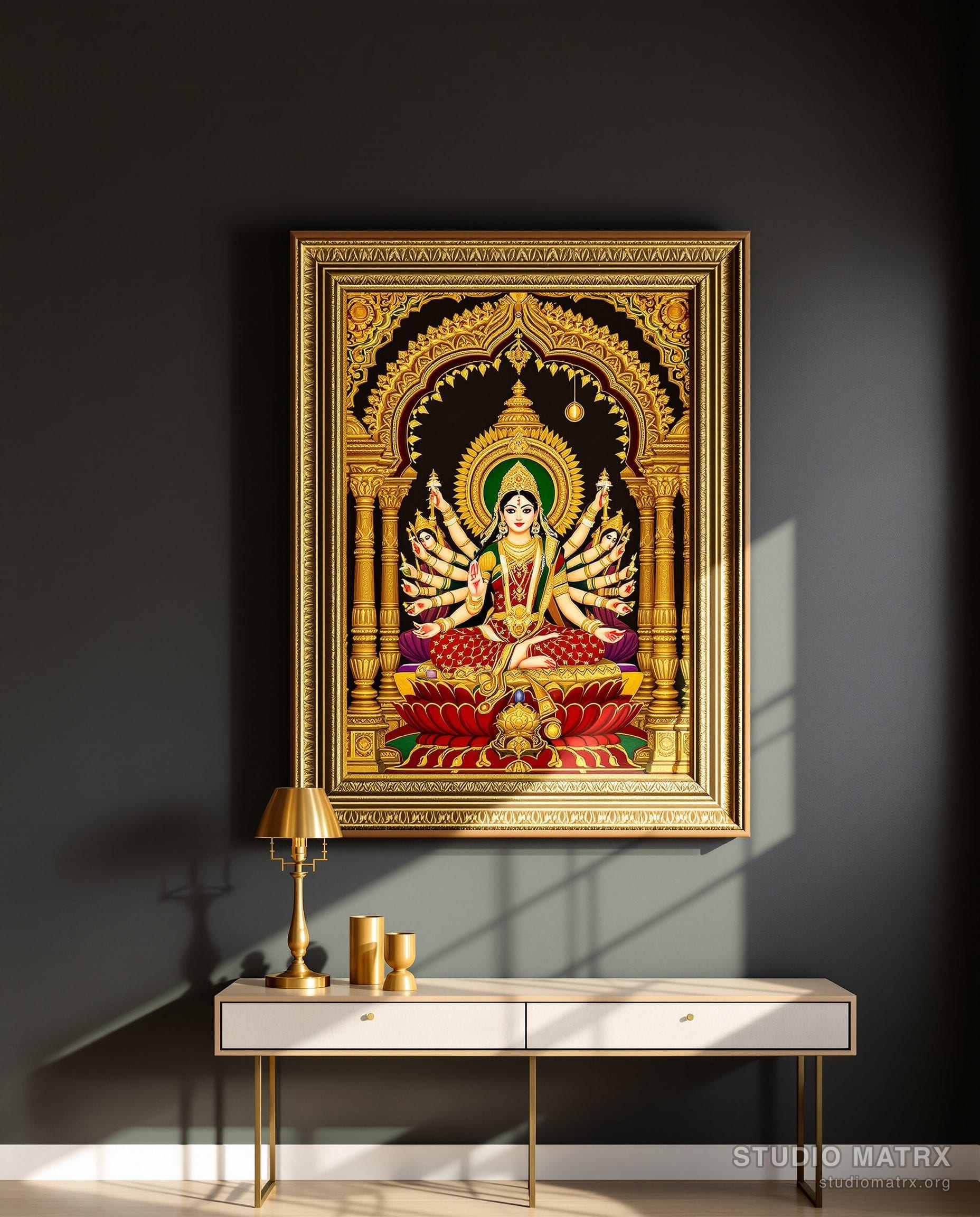 Ashta Lakshmi Tanjore Painting — Charcoal Wall