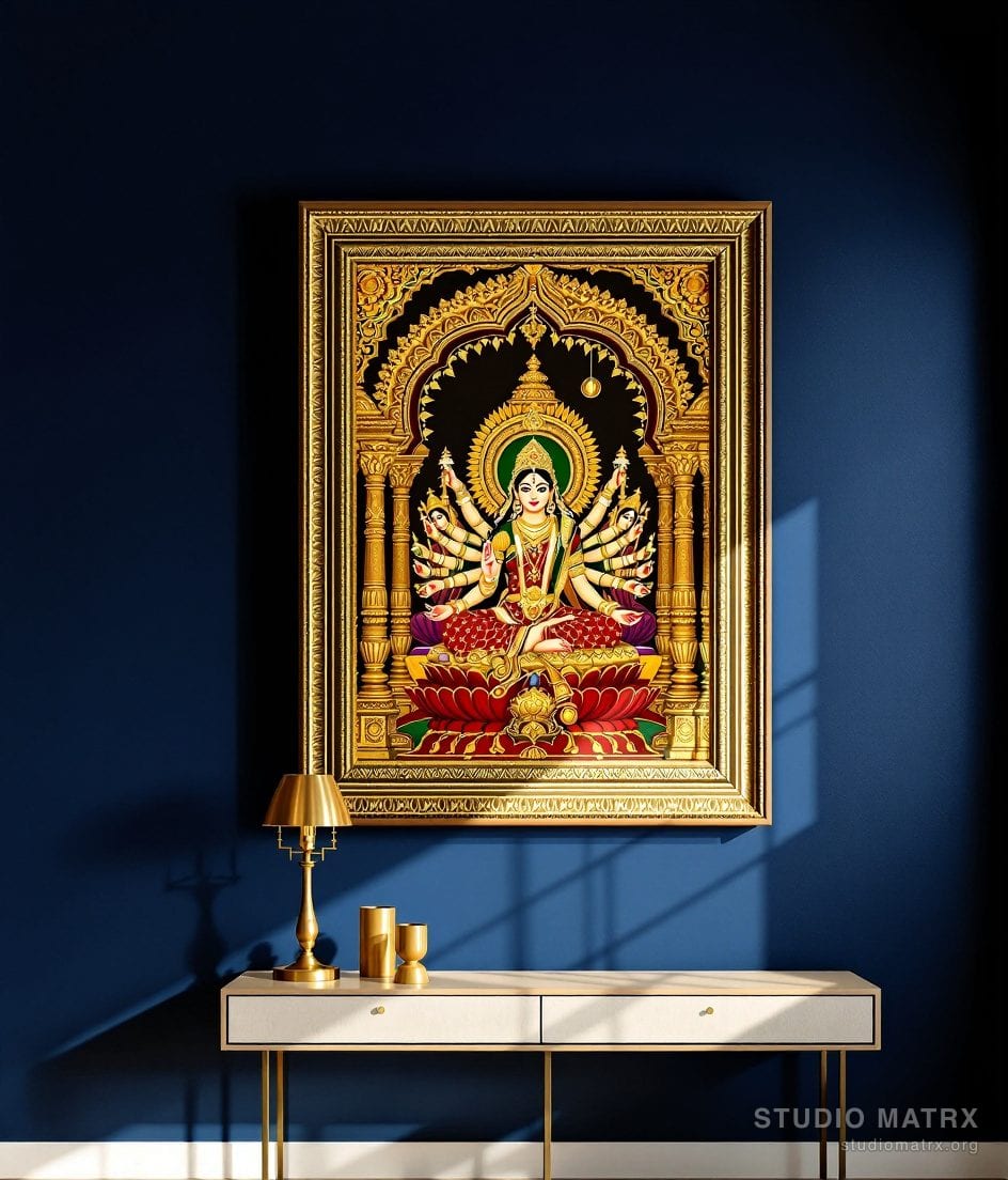 Ashta Lakshmi Tanjore Painting — Navy Wall