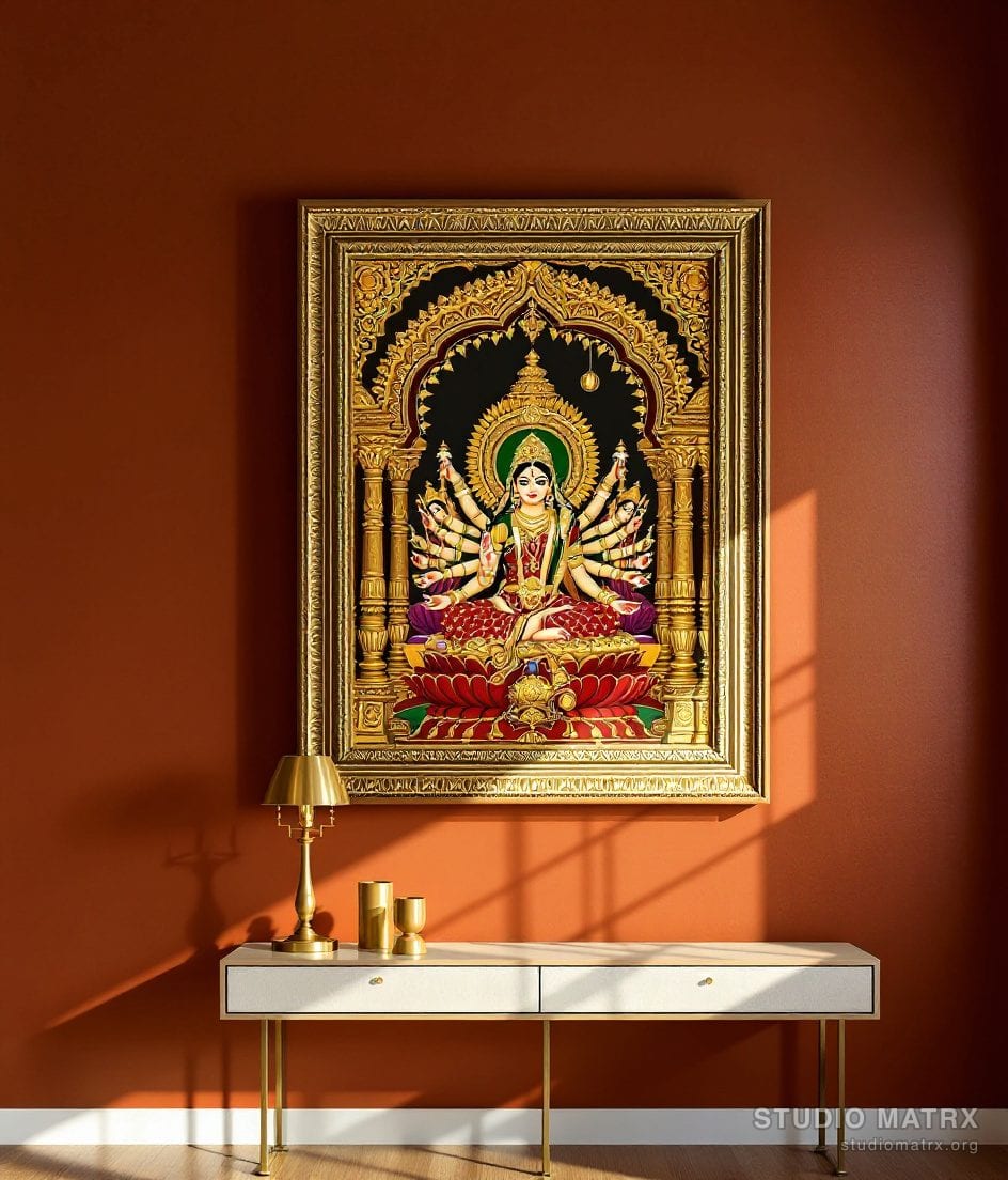Ashta Lakshmi Tanjore Painting — Terracotta Wall