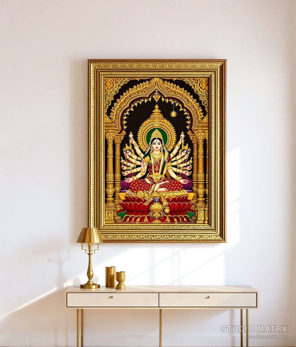 Ashta Lakshmi Tanjore Painting — Warm White Wall