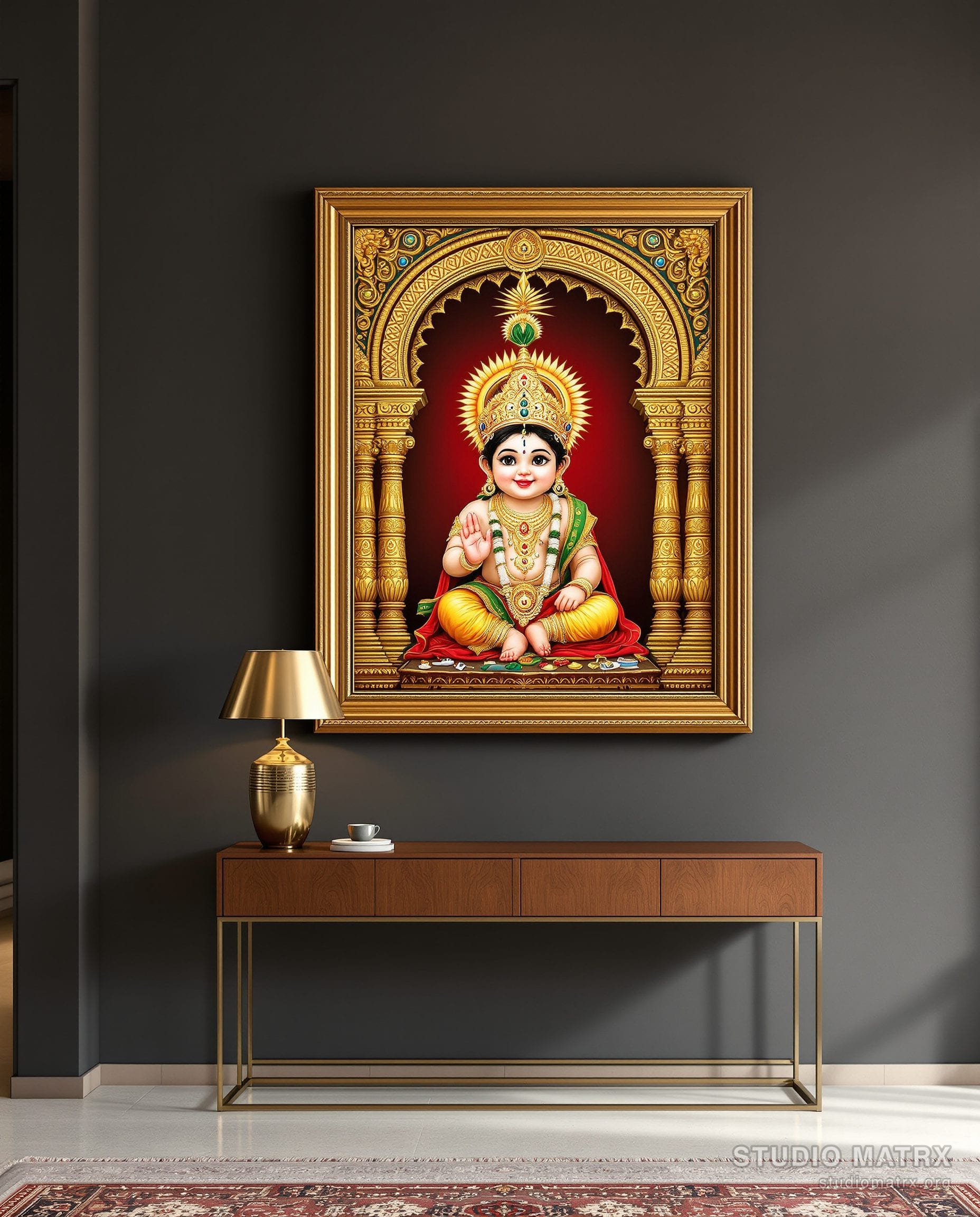 Bala Krishna Tanjore Painting — Charcoal Wall