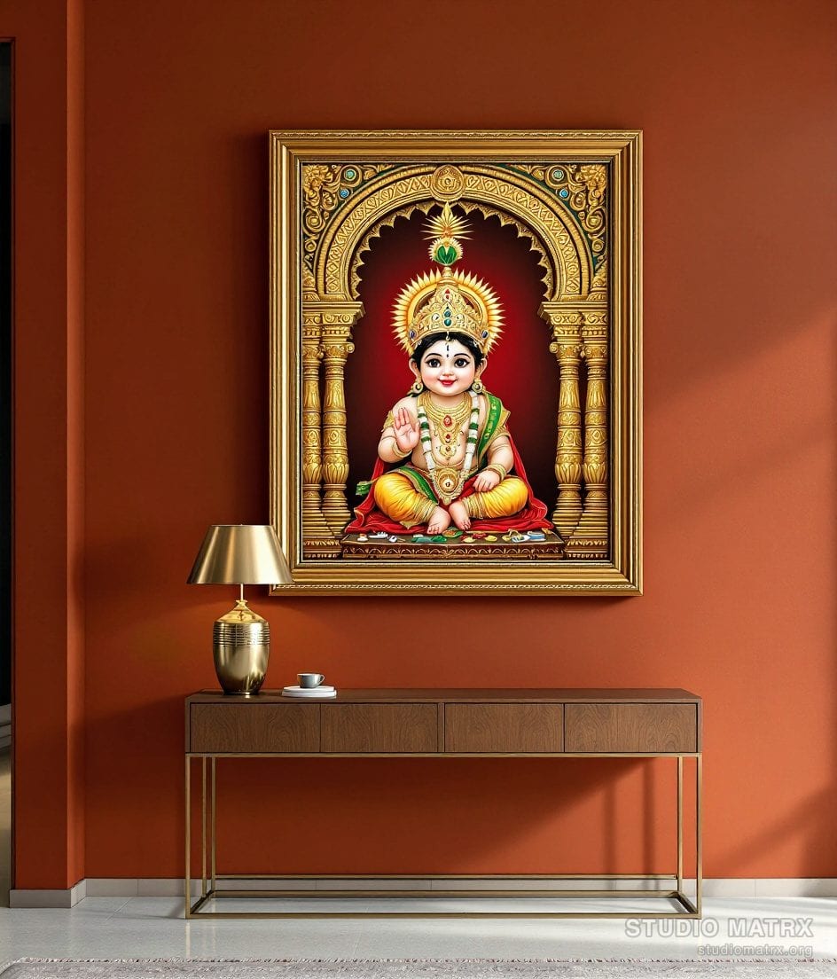 Bala Krishna Tanjore Painting — Terracotta Wall