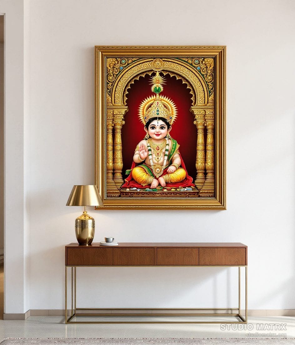 Bala Krishna Tanjore Painting — Warm White Wall
