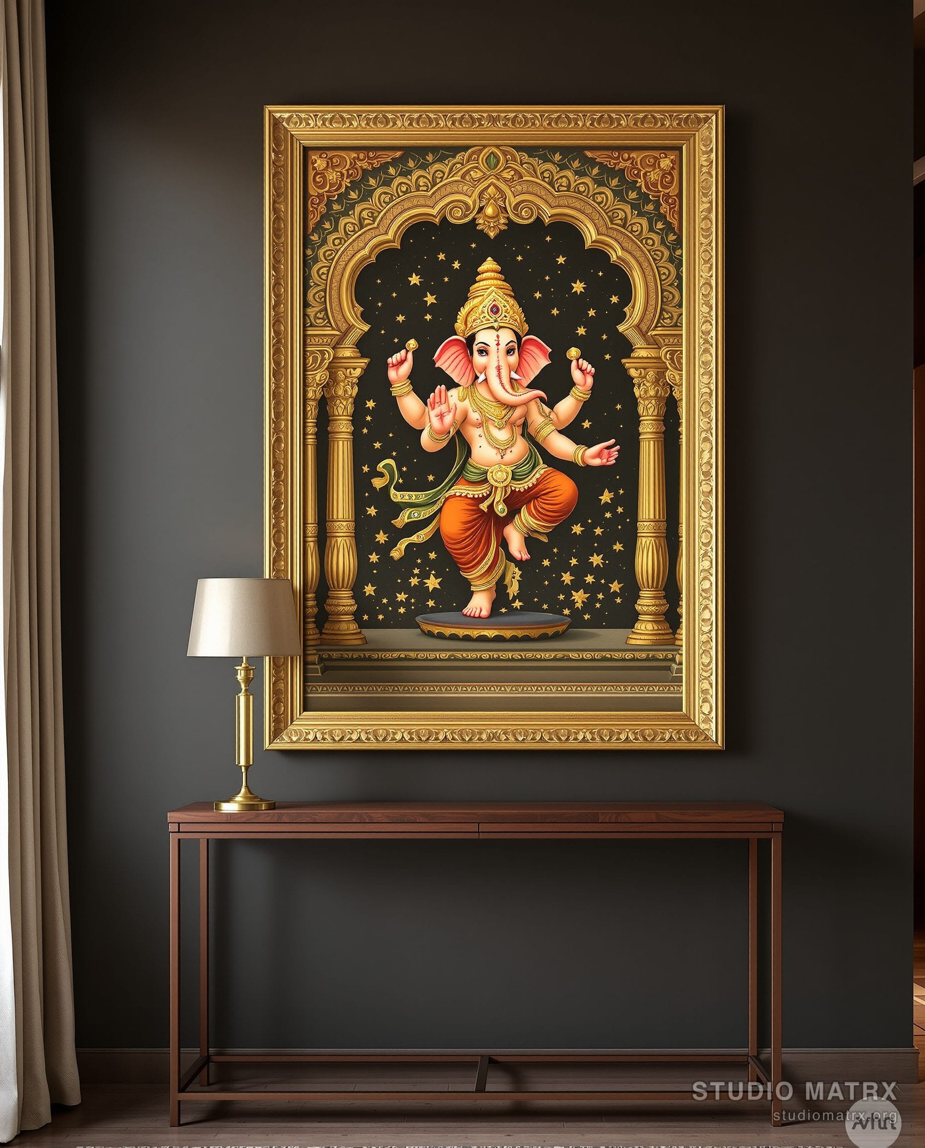 Dancing Ganesha Painting — Charcoal Wall