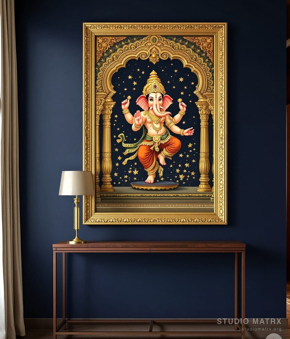 Dancing Ganesha Painting — Navy Wall