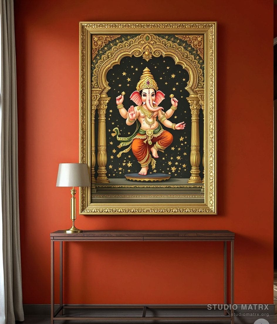 Dancing Ganesha Painting — Terracotta Wall