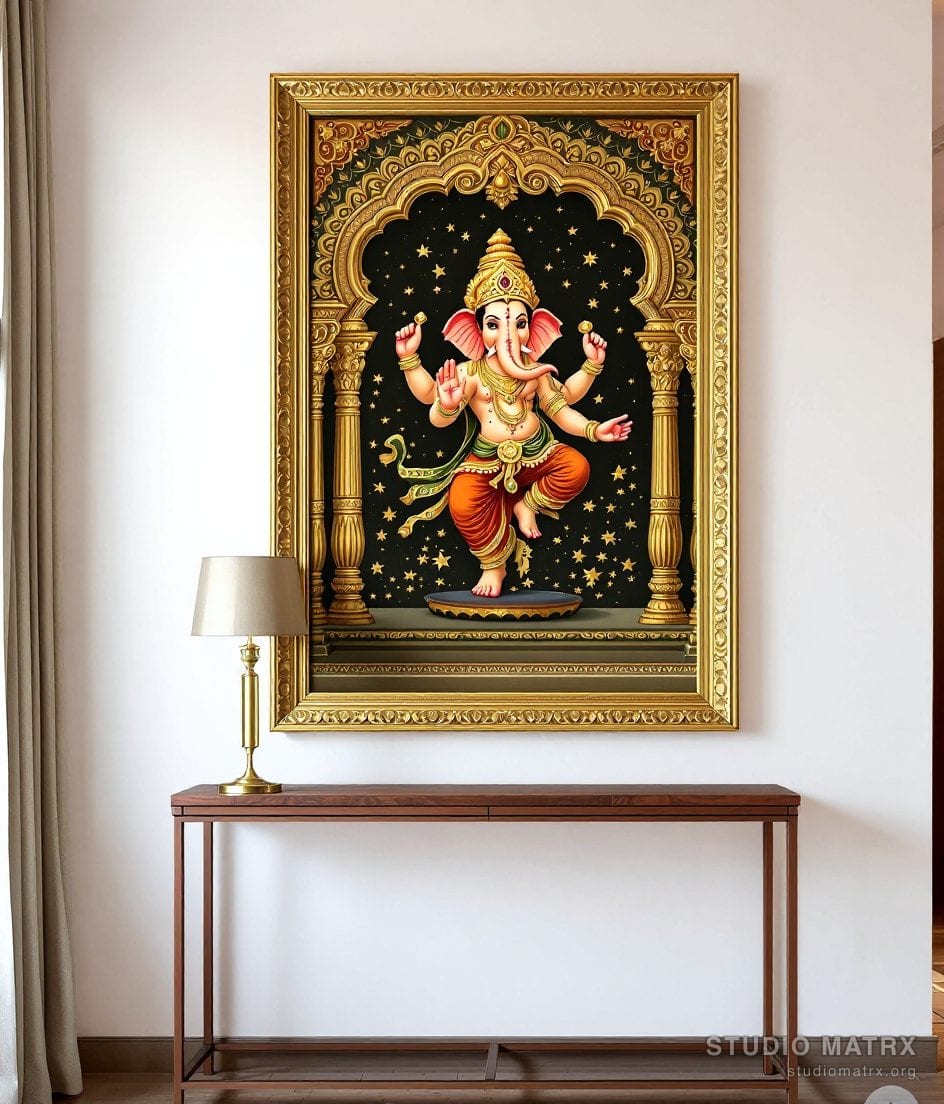 Dancing Ganesha Painting — Warm White Wall