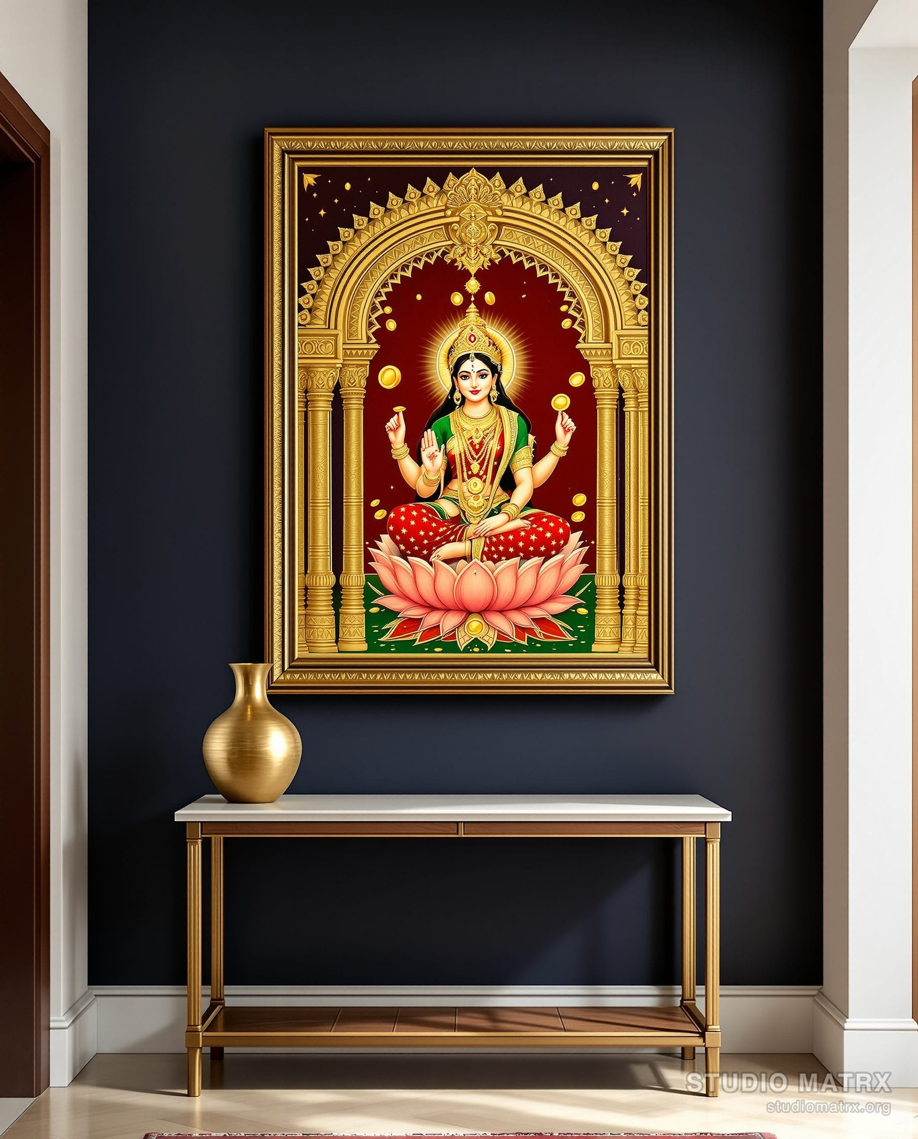 Dhana Lakshmi Painting — Navy Wall