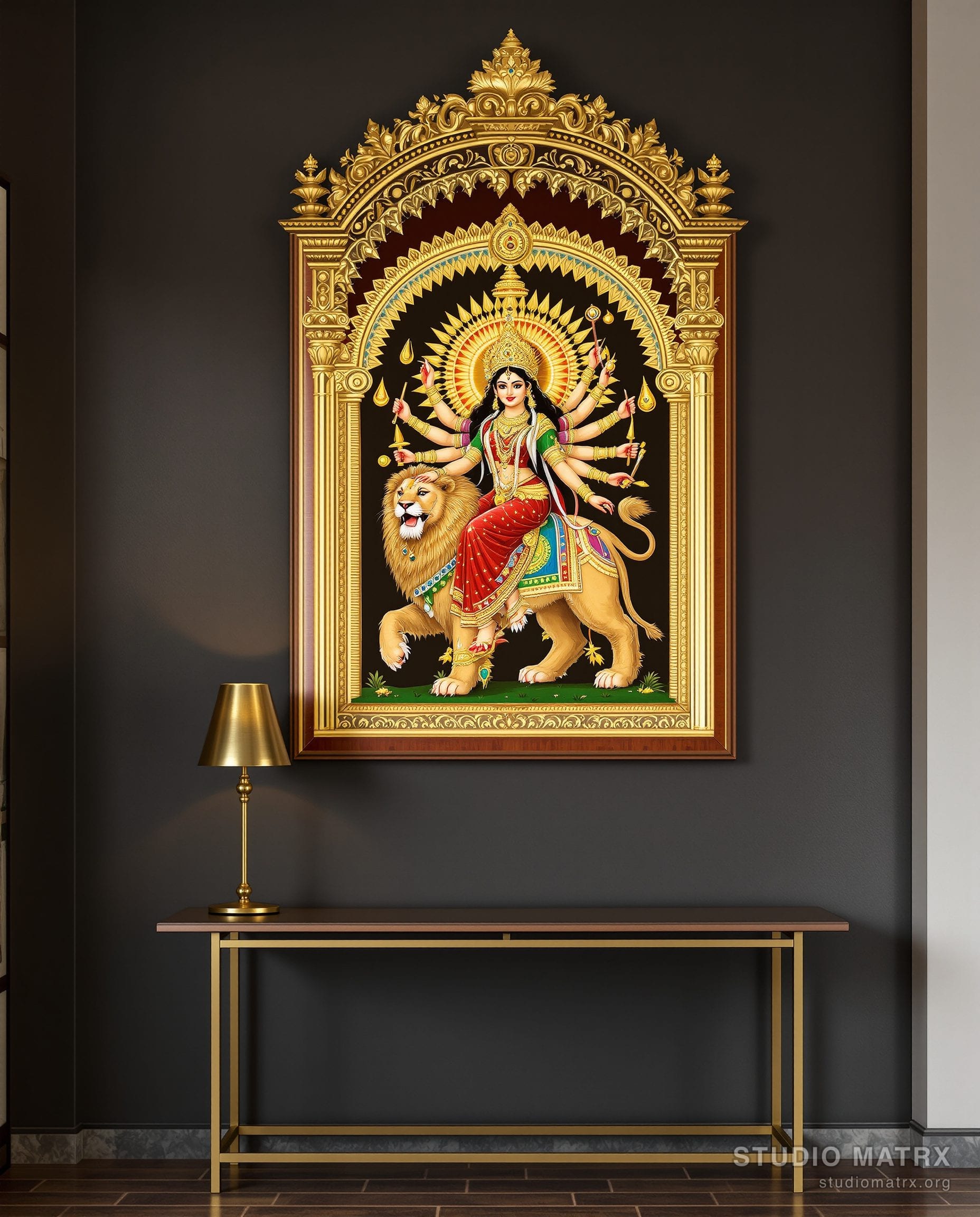 Durga Tanjore Painting — Charcoal Wall