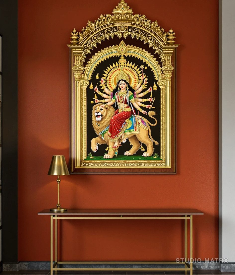 Durga Tanjore Painting — Terracotta Wall