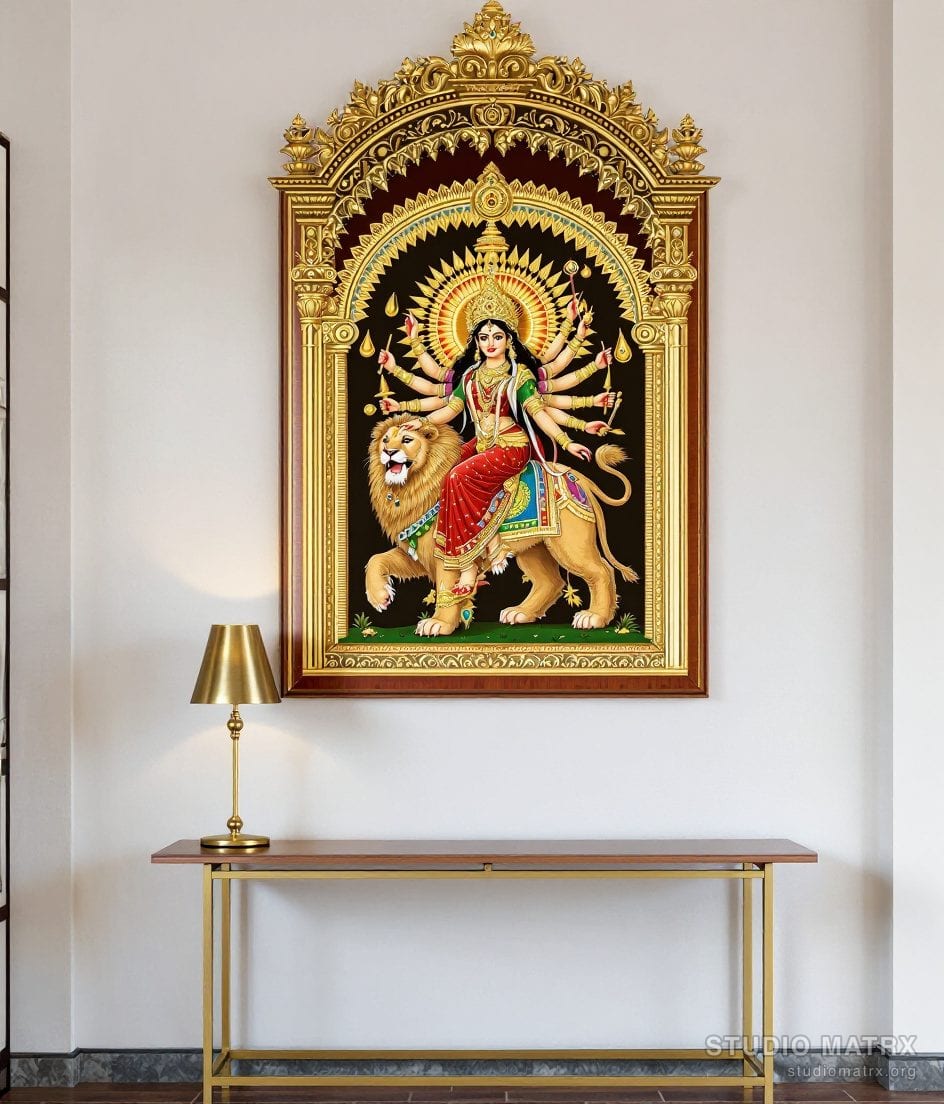 Durga Tanjore Painting — Warm White Wall