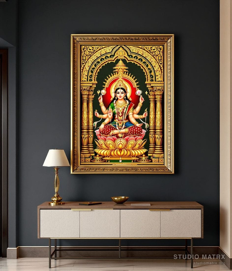 Gaja Lakshmi Tanjore Painting — Charcoal Wall
