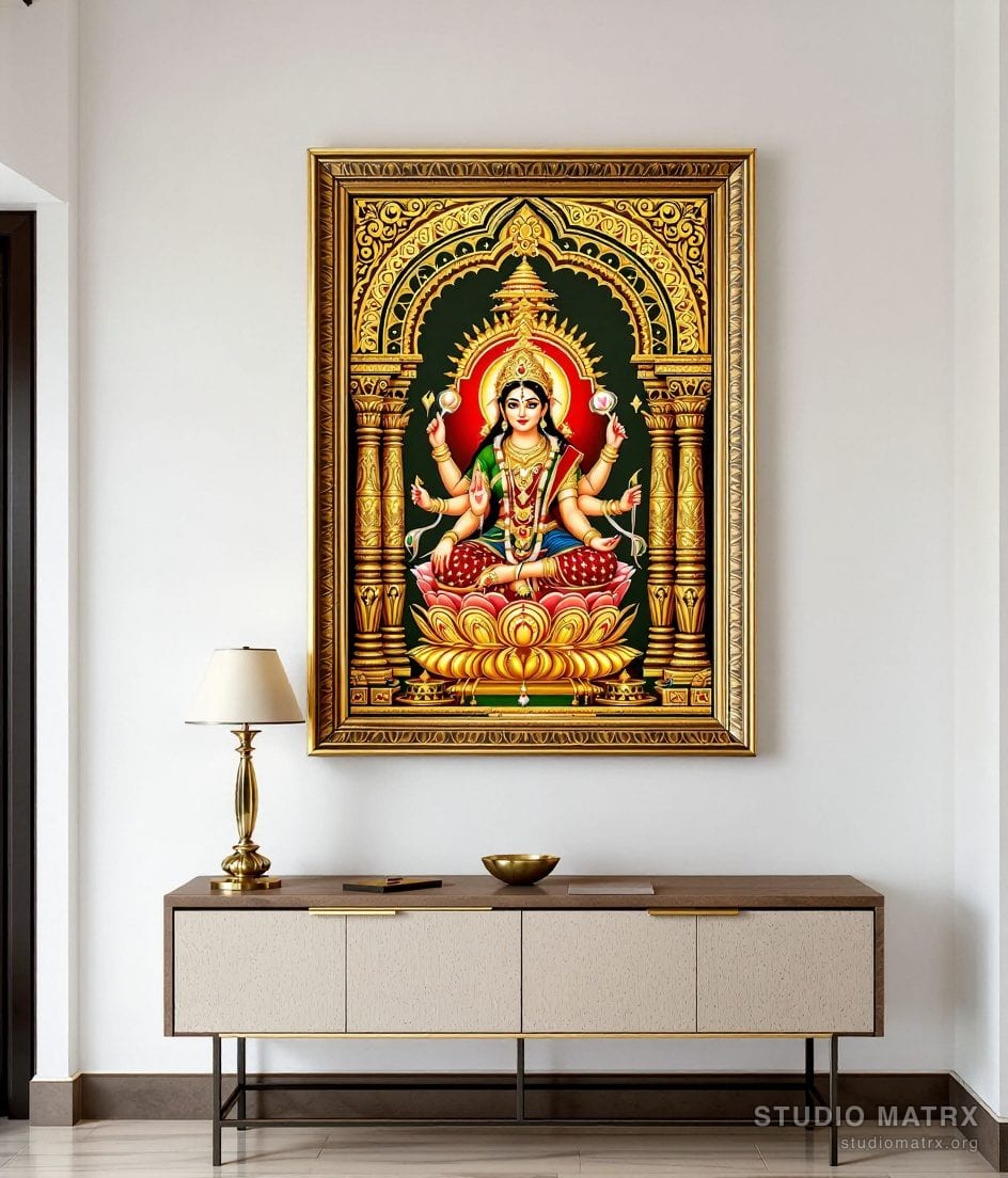 Gaja Lakshmi Tanjore Painting — Warm White Wall