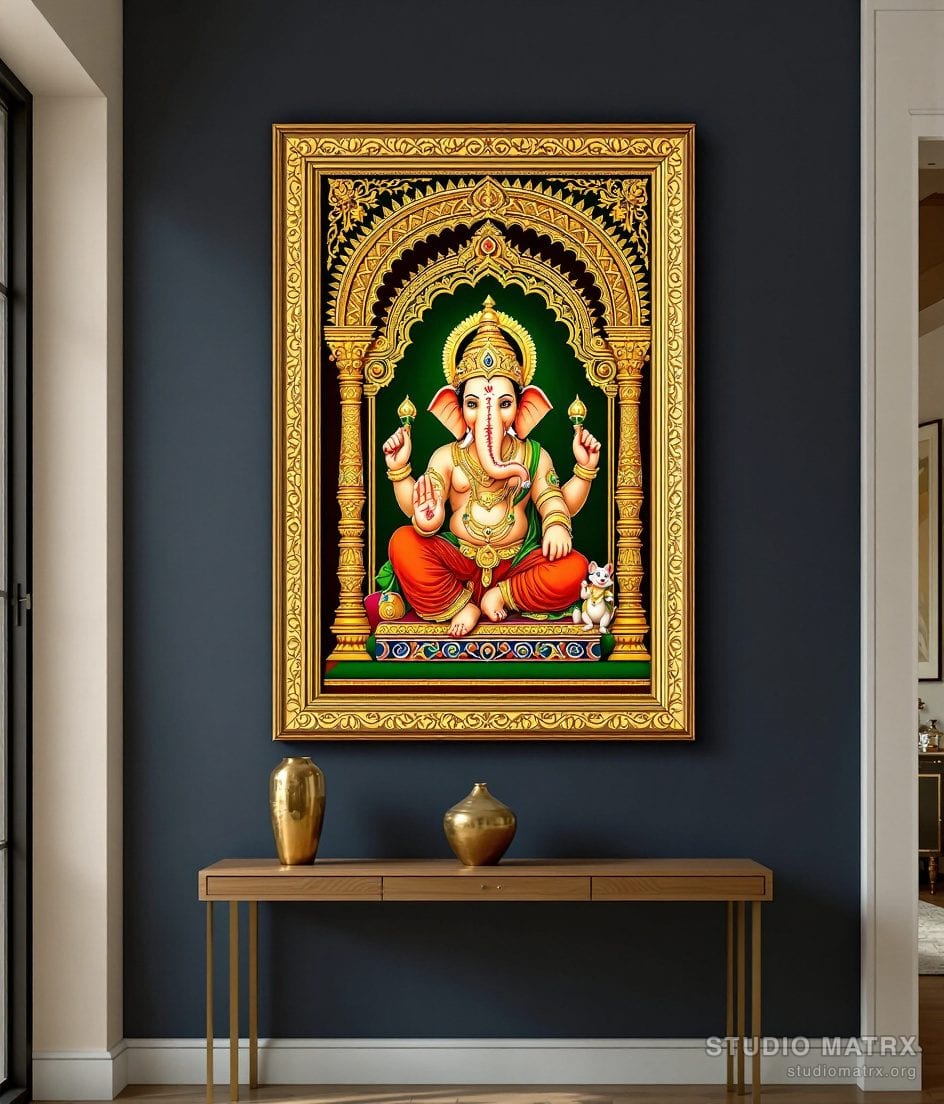 Ganesha With Mooshika Painting — Charcoal Wall