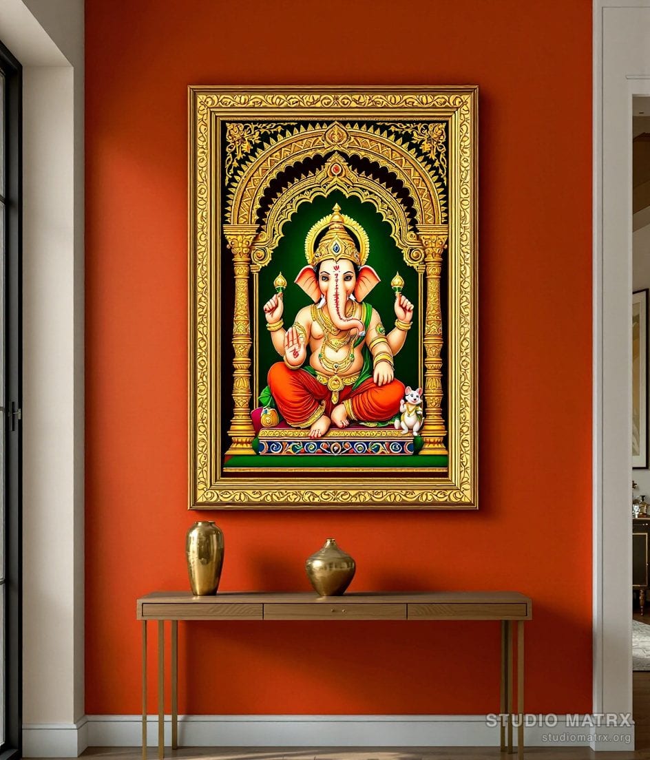 Ganesha With Mooshika Painting — Terracotta Wall