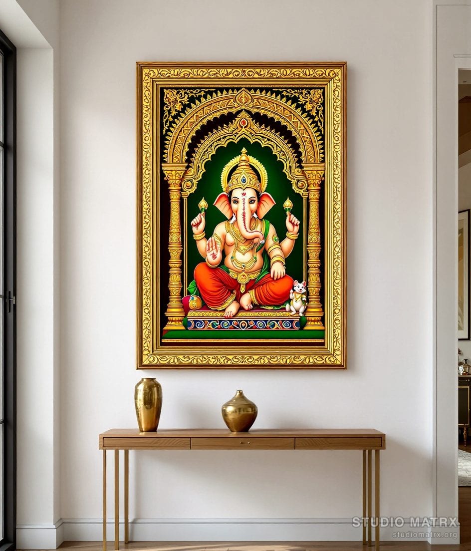 Ganesha With Mooshika Painting — Warm White Wall