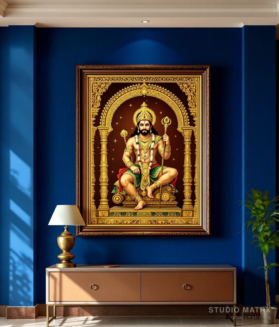 Hanuman Tanjore Painting — Navy Wall