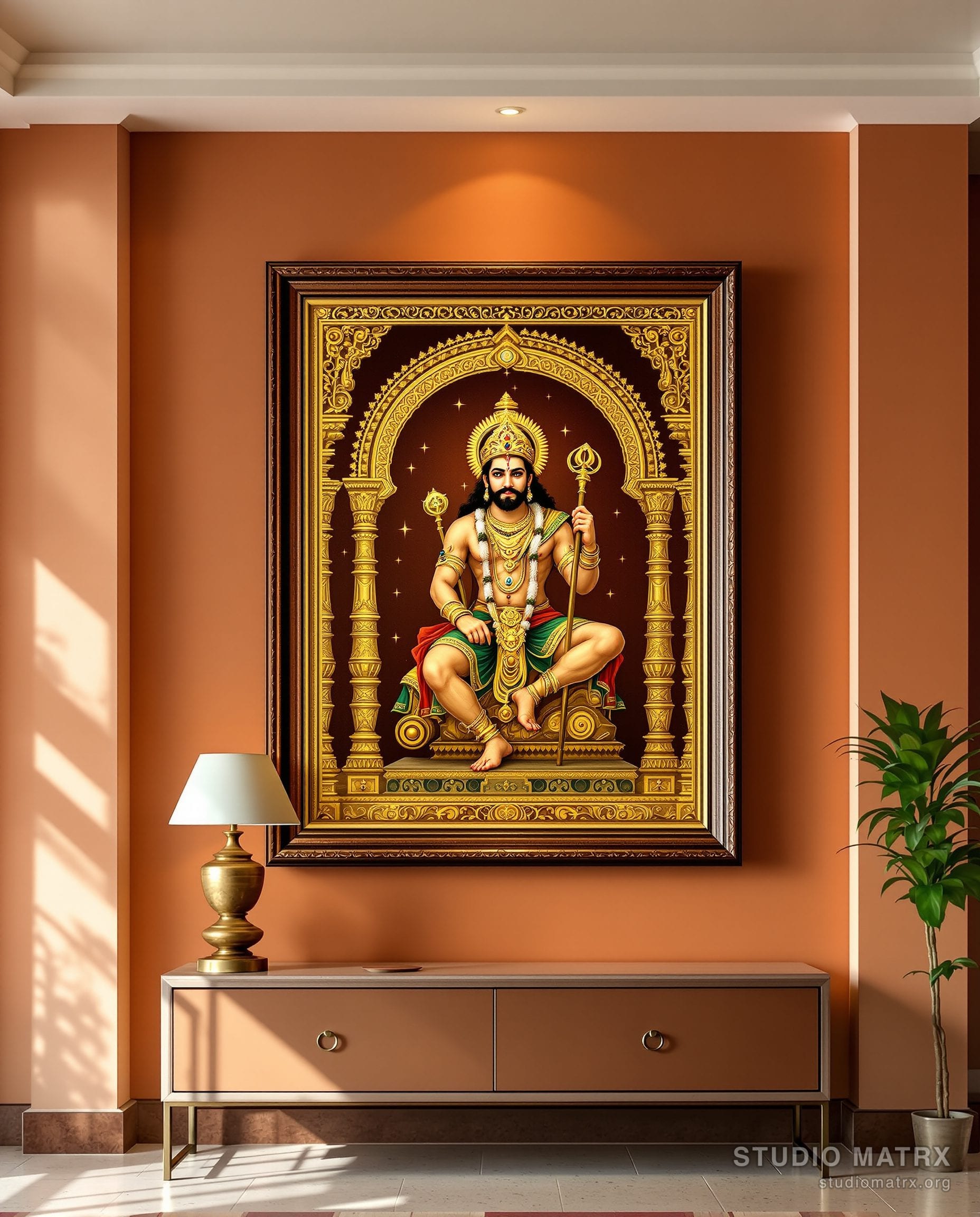 Hanuman Tanjore Painting — Terracotta Wall