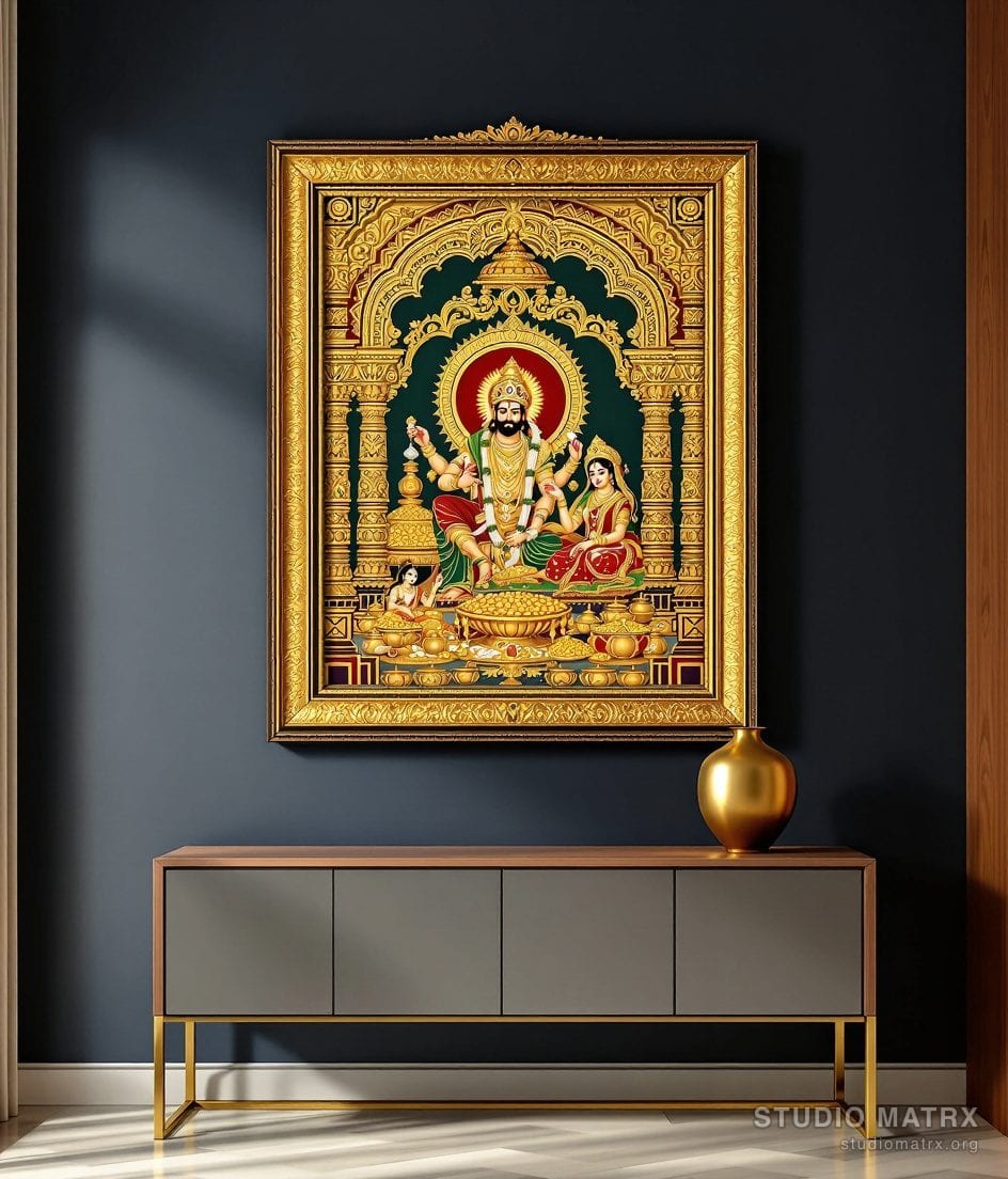 Kubera Lakshmi Painting — Charcoal Wall