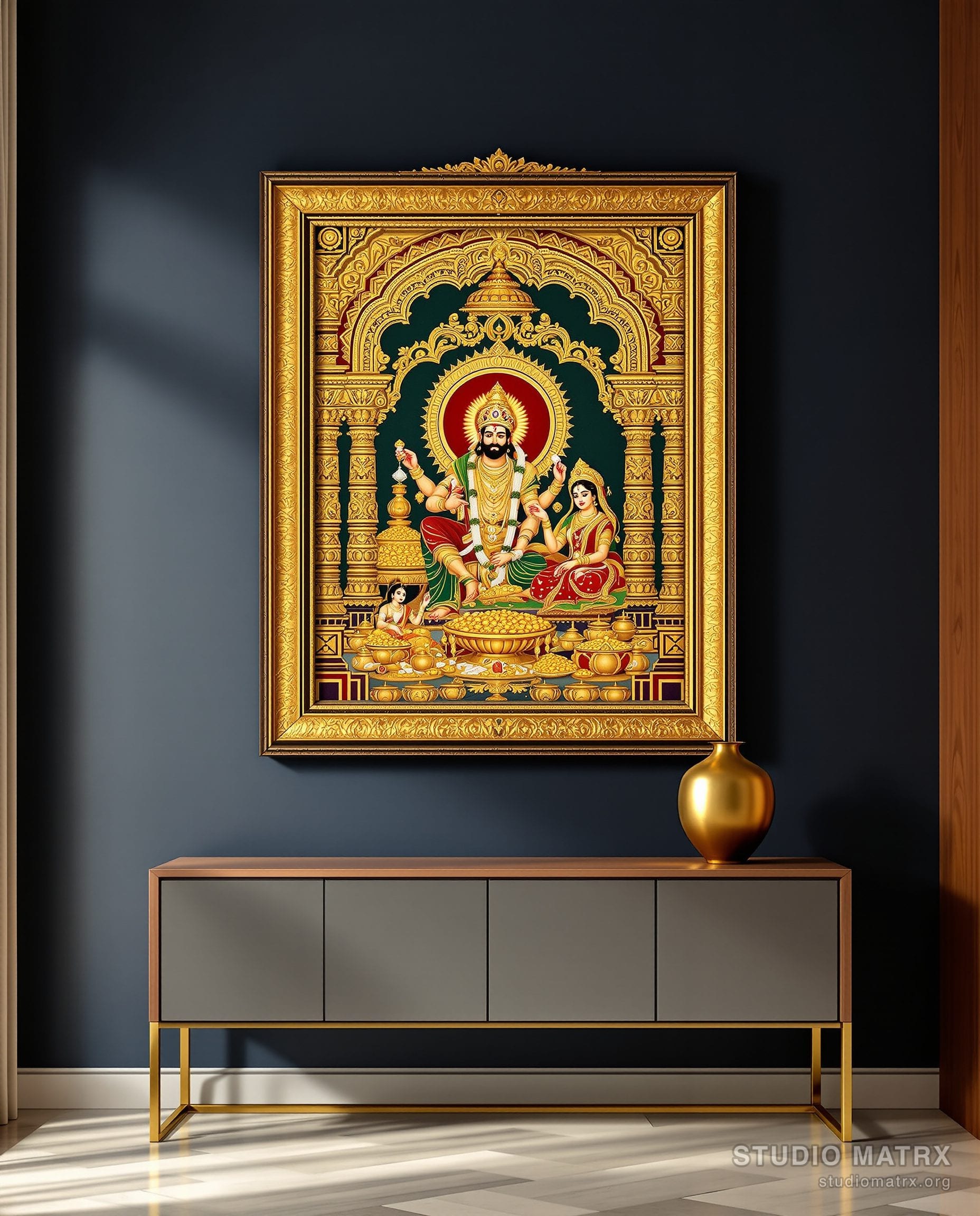 Kubera Lakshmi Painting — Navy Wall