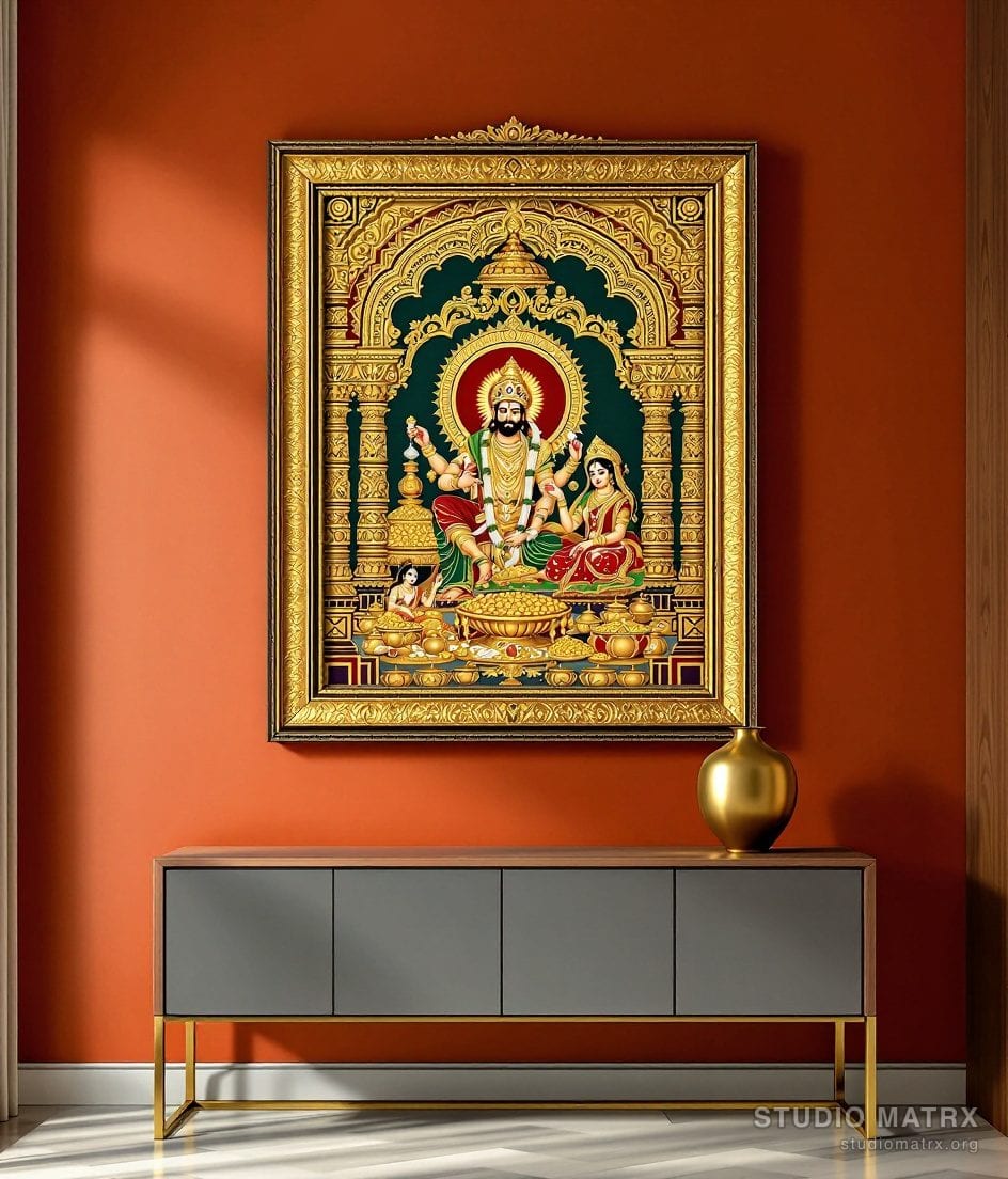 Kubera Lakshmi Painting — Terracotta Wall