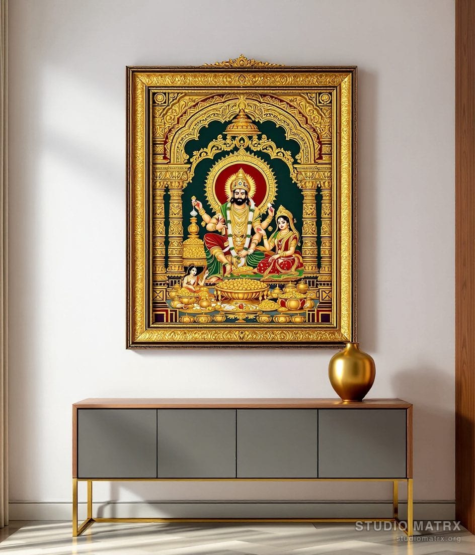 Kubera Lakshmi Painting — Warm White Wall