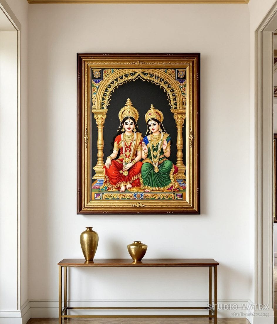 Lakshmi Narayan Painting — Warm White Wall