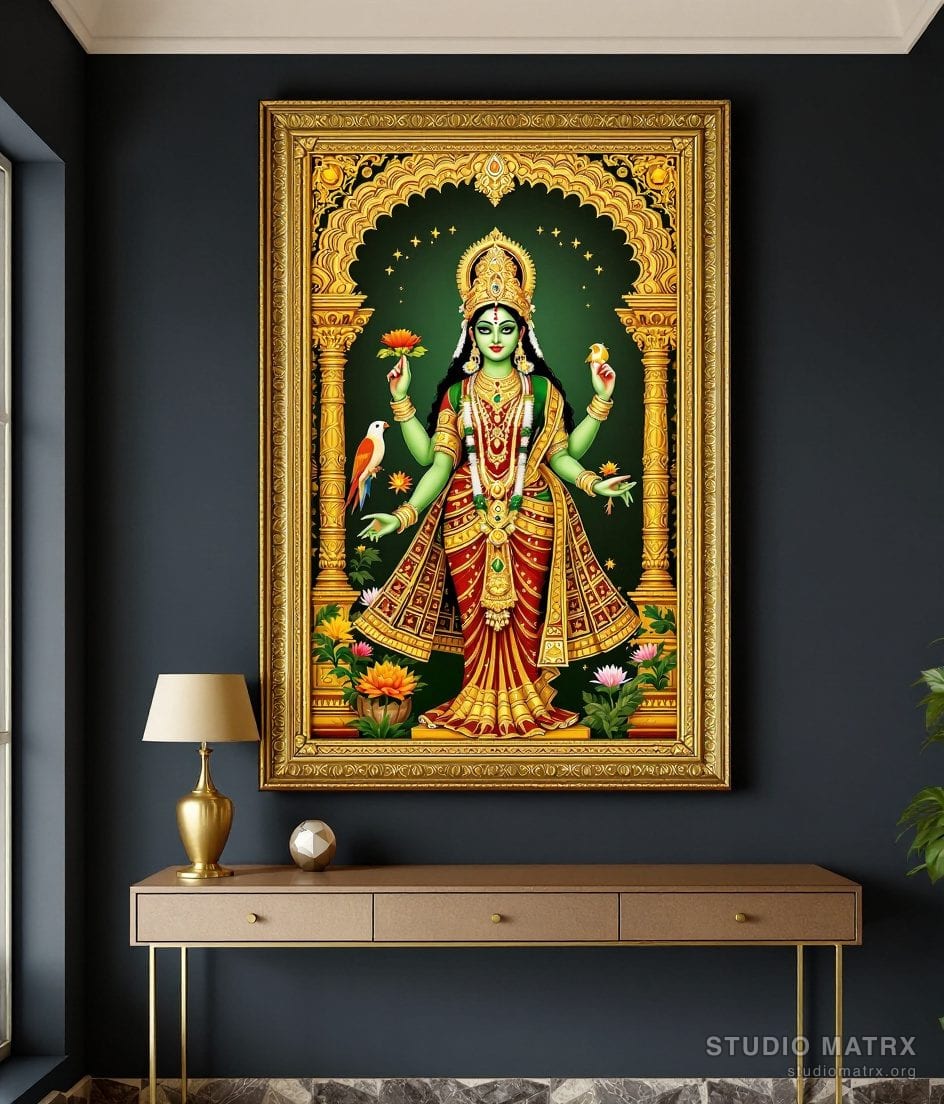 Meenakshi Tanjore Painting — Charcoal Wall