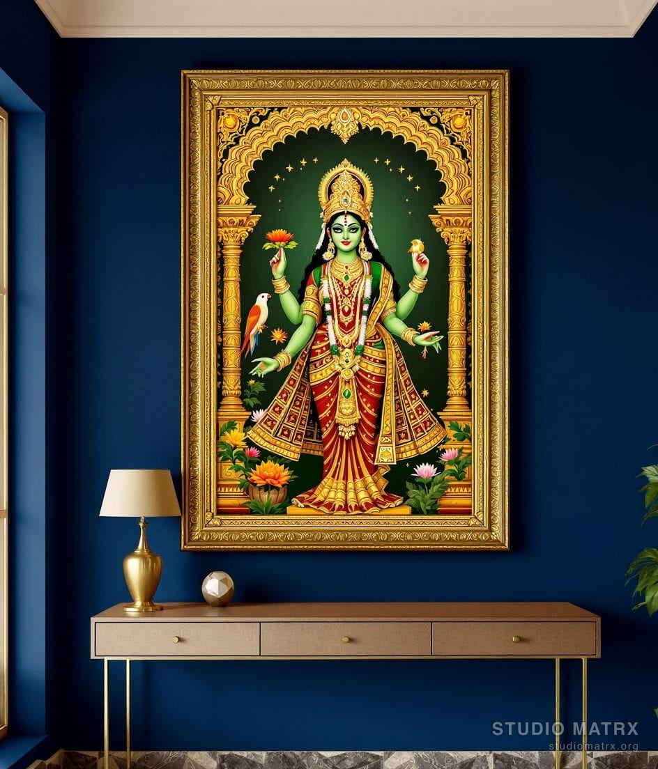 Meenakshi Tanjore Painting — Navy Wall