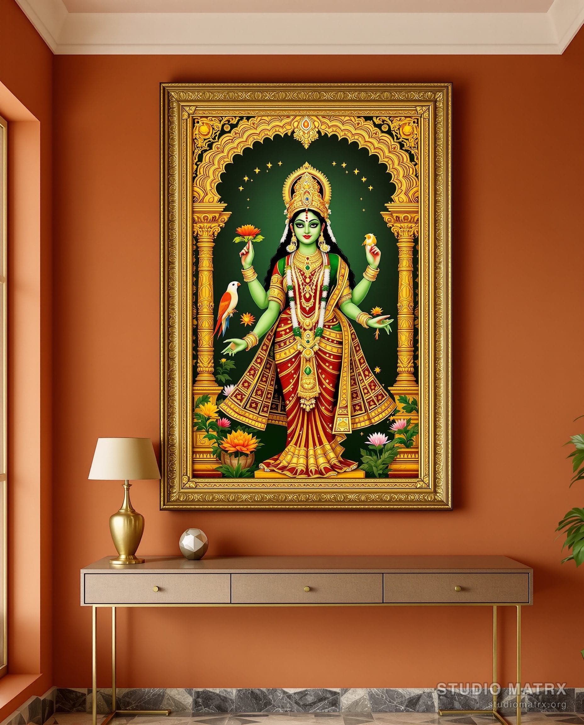 Meenakshi Tanjore Painting — Terracotta Wall