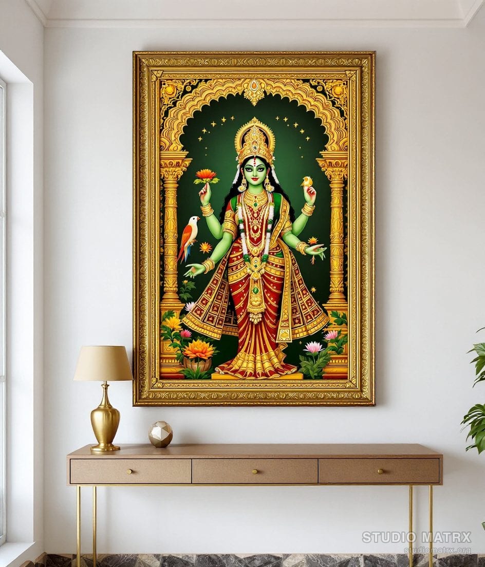 Meenakshi Tanjore Painting — Warm White Wall