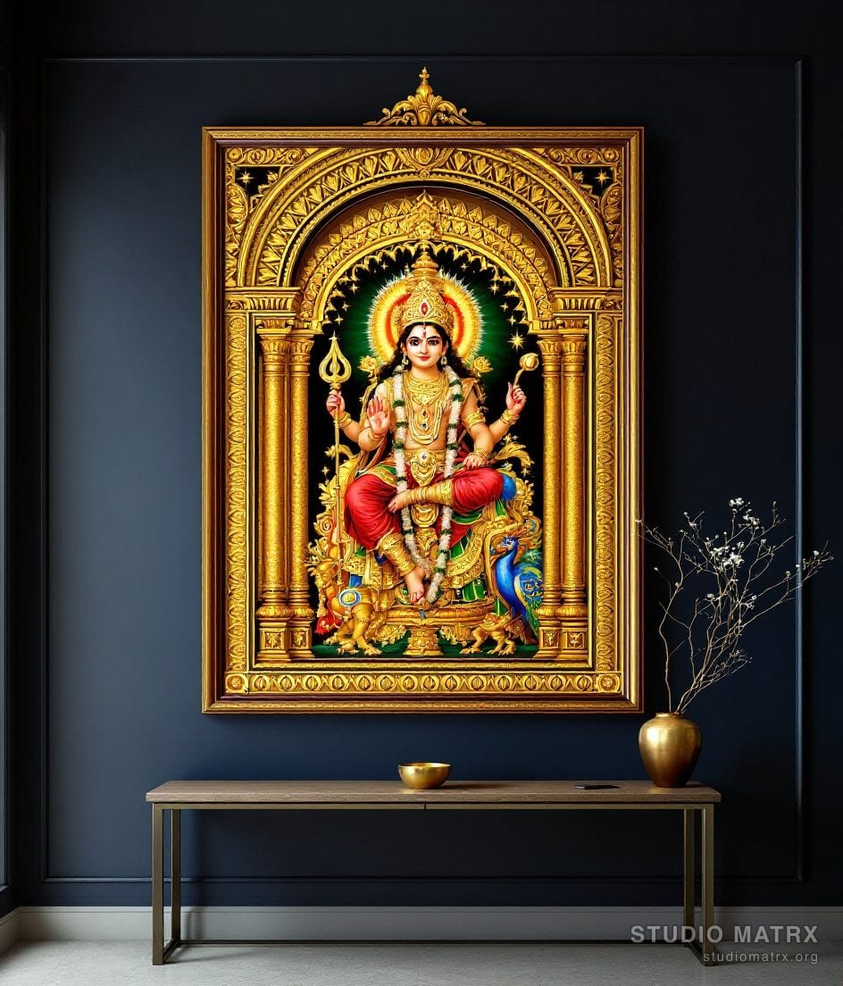 Murugan Tanjore Painting — Charcoal Wall