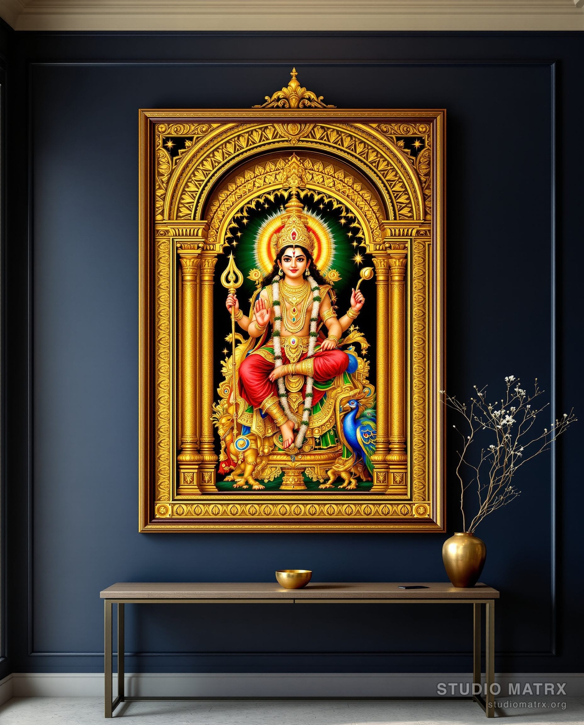 Murugan Tanjore Painting — Navy Wall