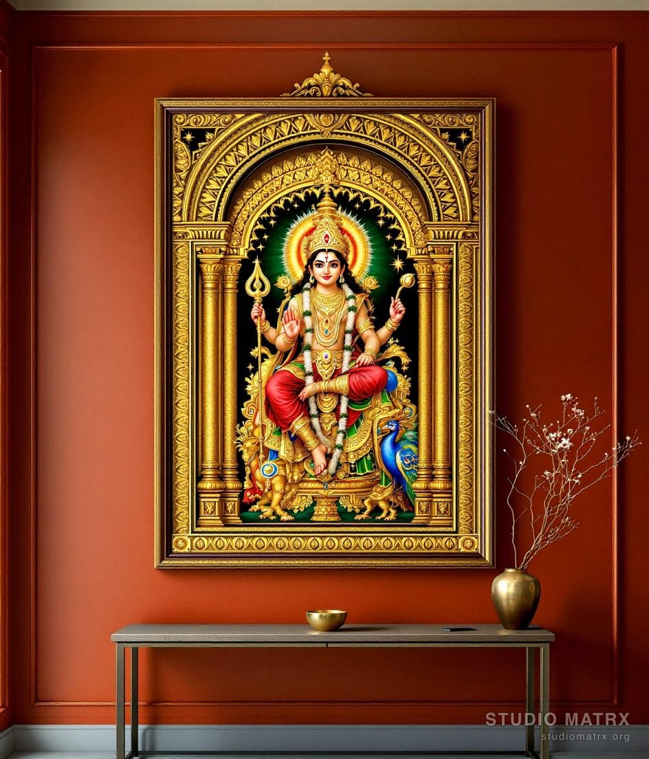 Murugan Tanjore Painting — Terracotta Wall