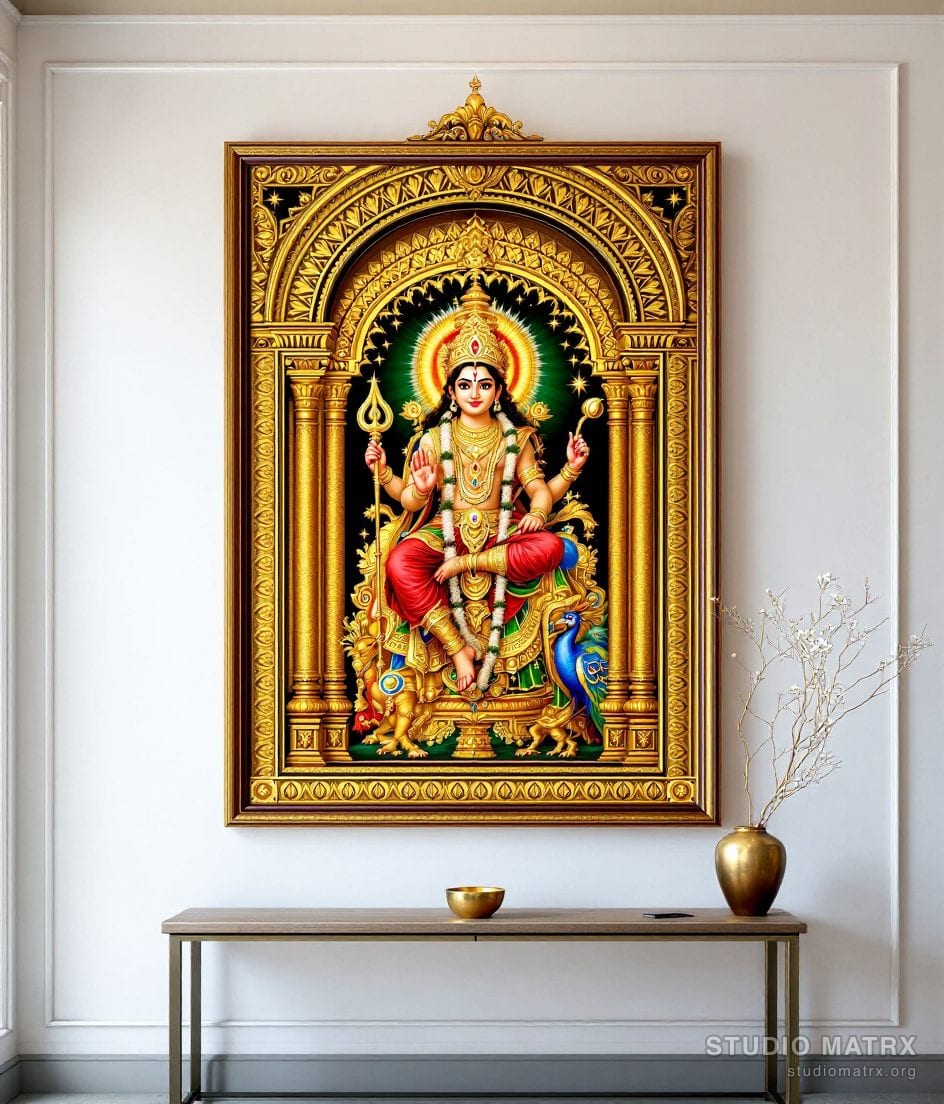 Murugan Tanjore Painting — Warm White Wall