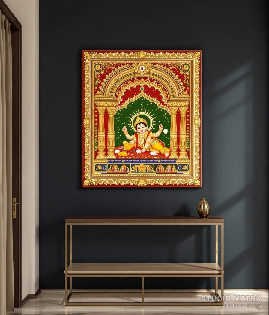 Navaneetha Krishna Painting — Charcoal Wall